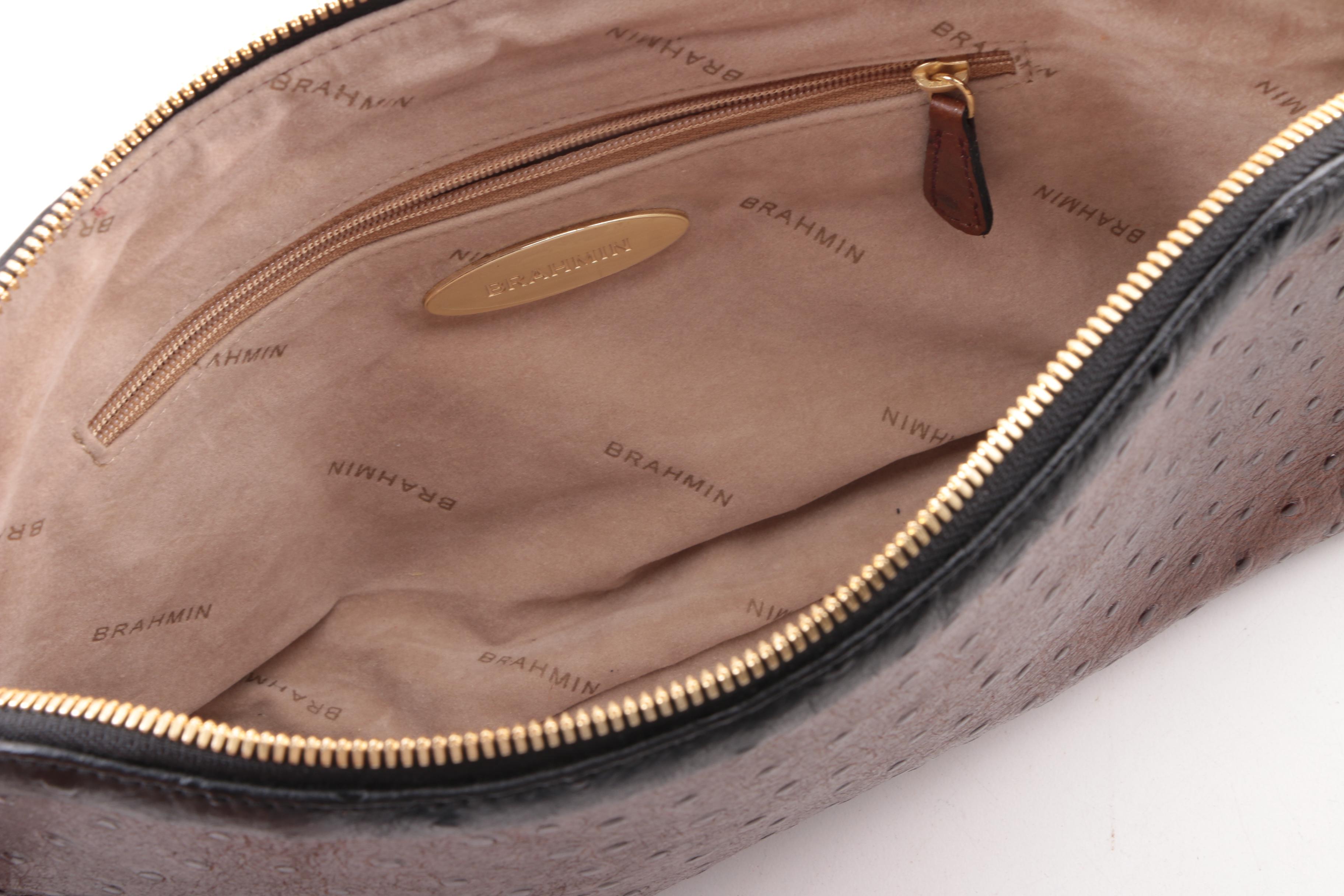 Brahmin Ostrich Embossed Brown Leather Top Handle Bag