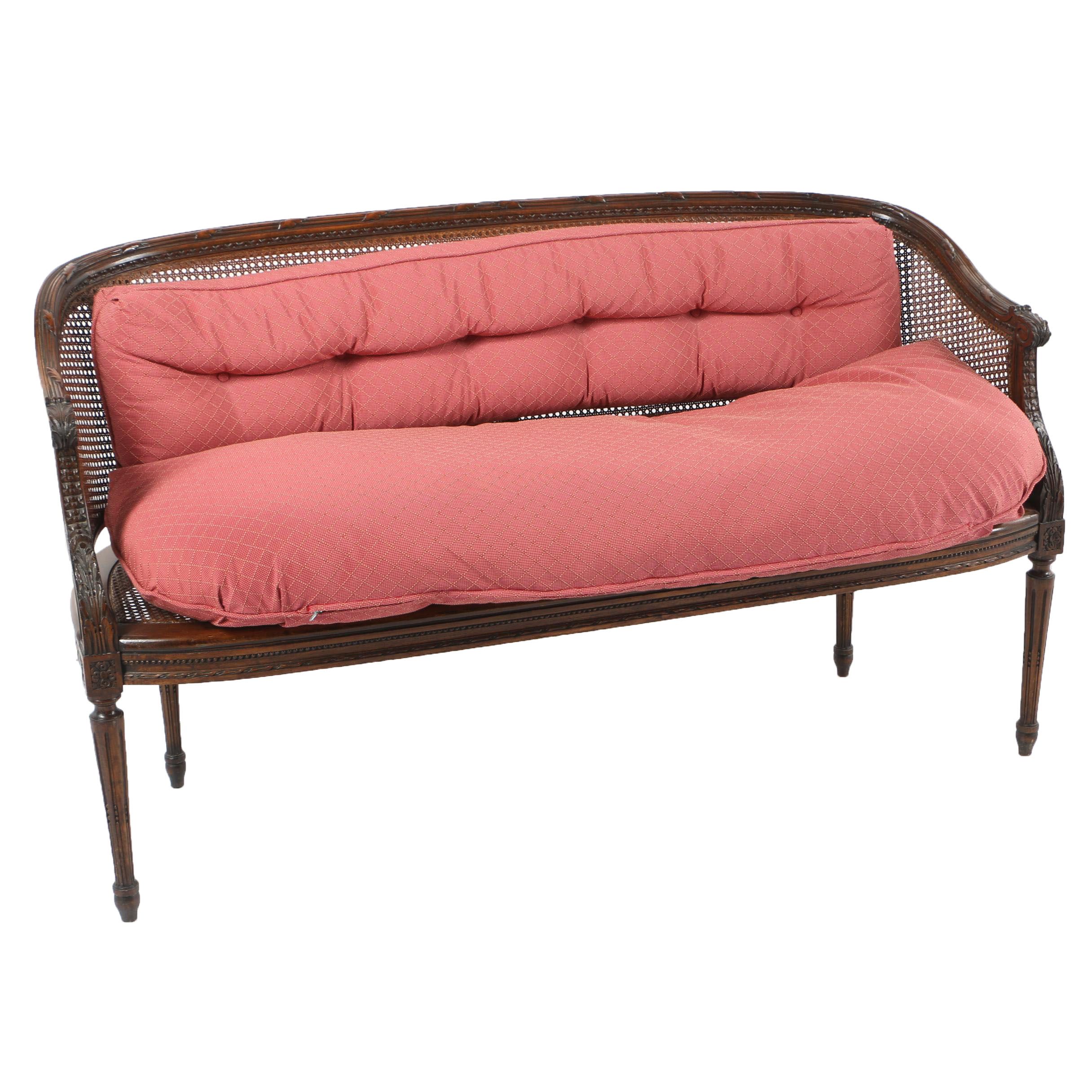 Louis XVI Style Low Back Cane Settee
