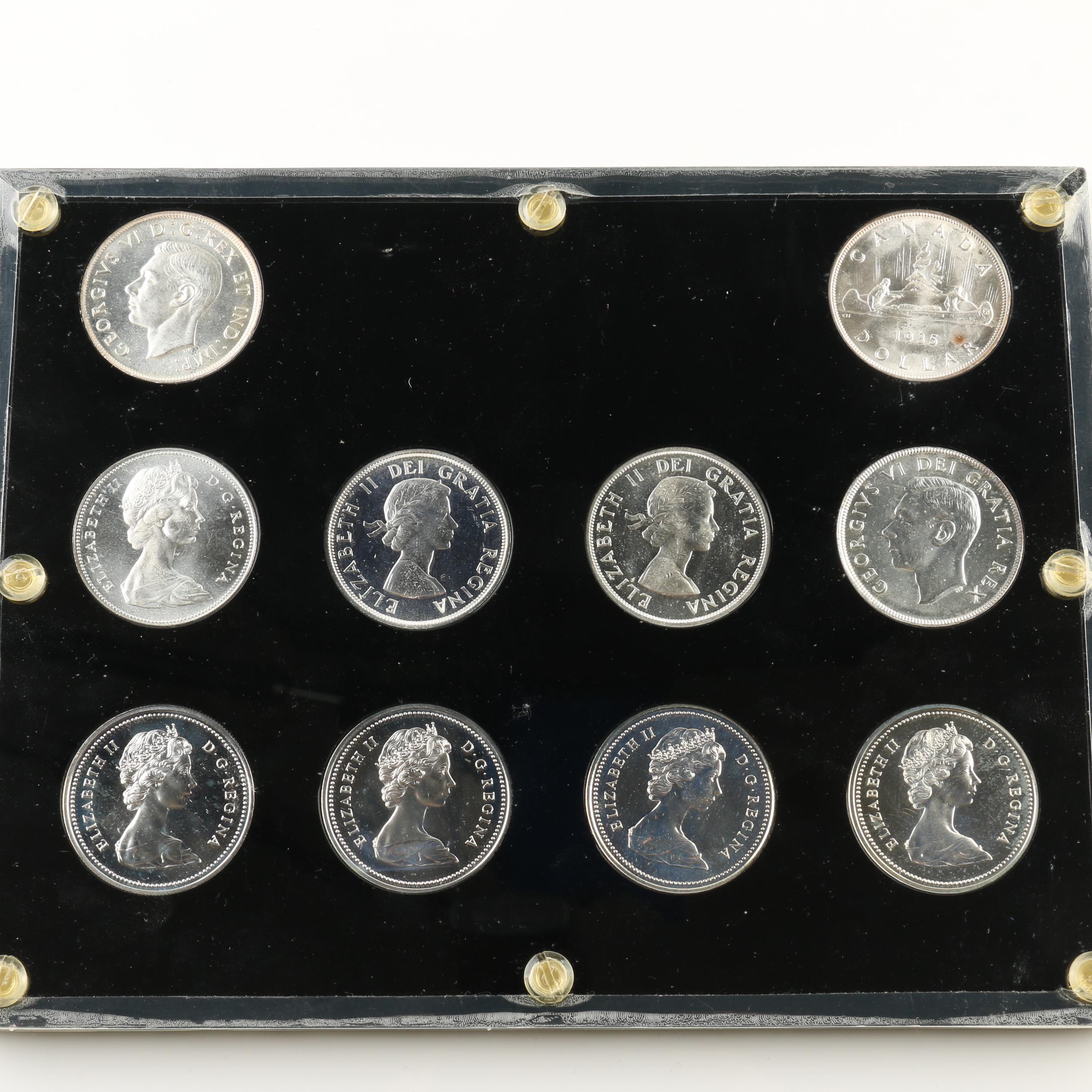 Set of Ten Canadian Commemorative Silver Dollars, 1935 to 1975