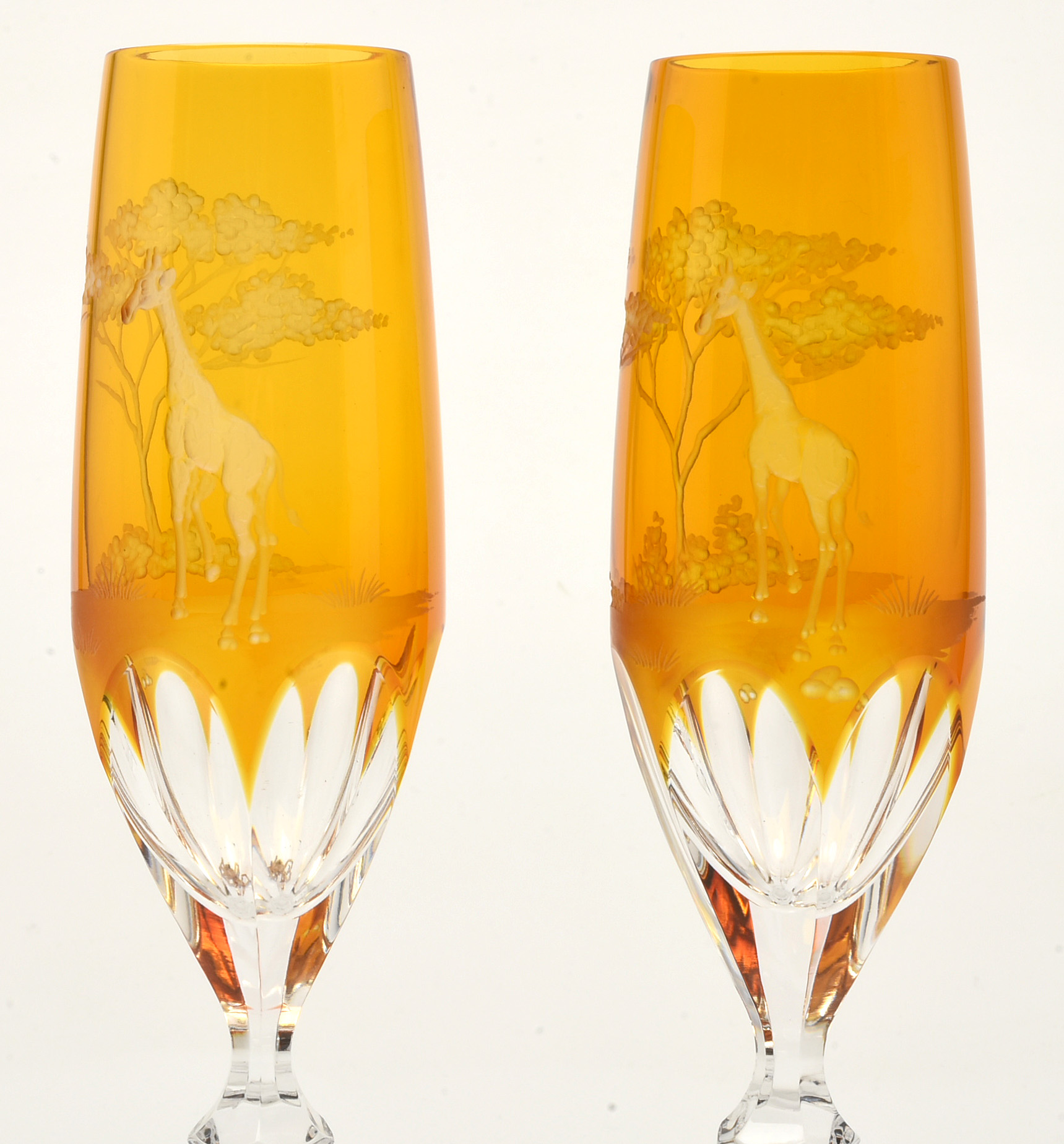 Varga "Safari" Cased Amber Crystal Champagne Flutes