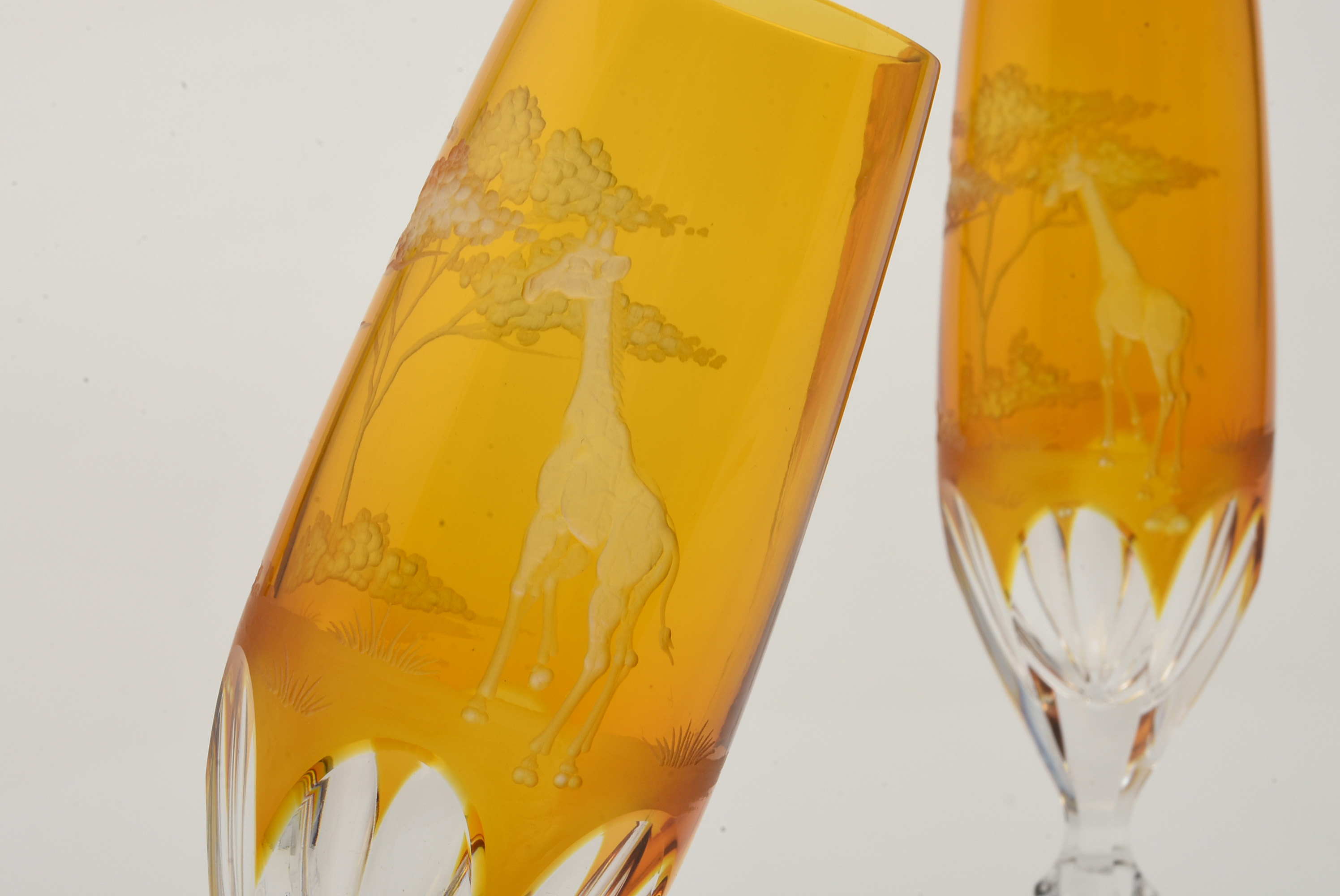 Varga "Safari" Cased Amber Crystal Champagne Flutes