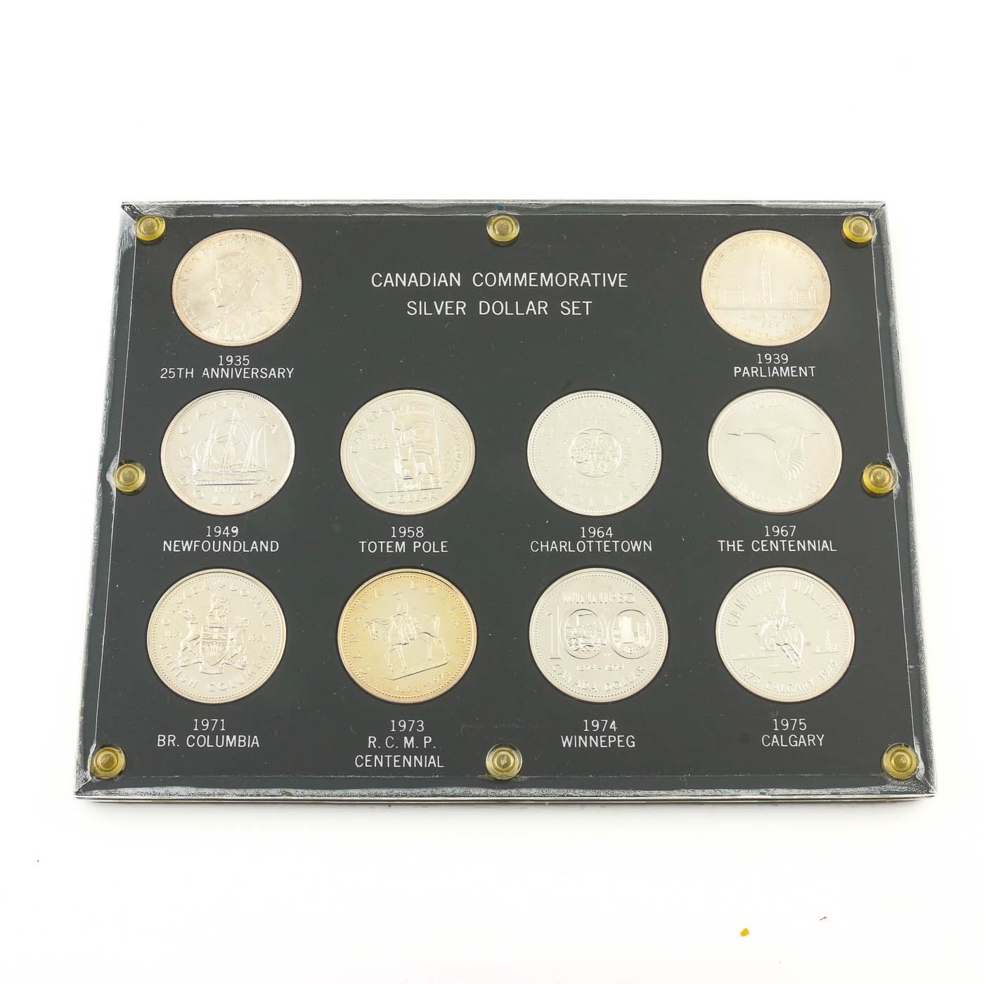 Set of Ten Canadian Commemorative Silver Dollars, 1935 to 1975