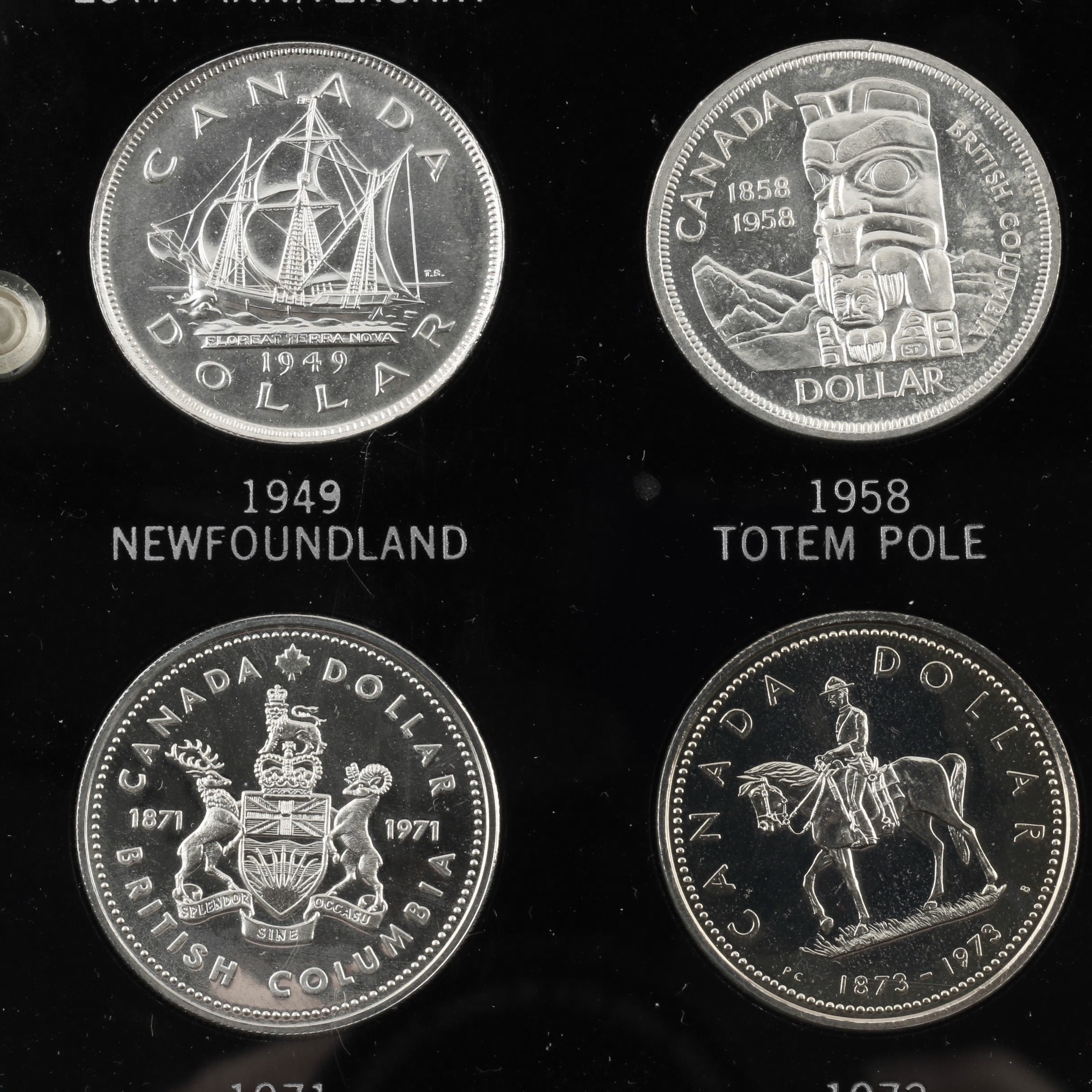 Set of Ten Canadian Commemorative Silver Dollars, 1935 to 1975