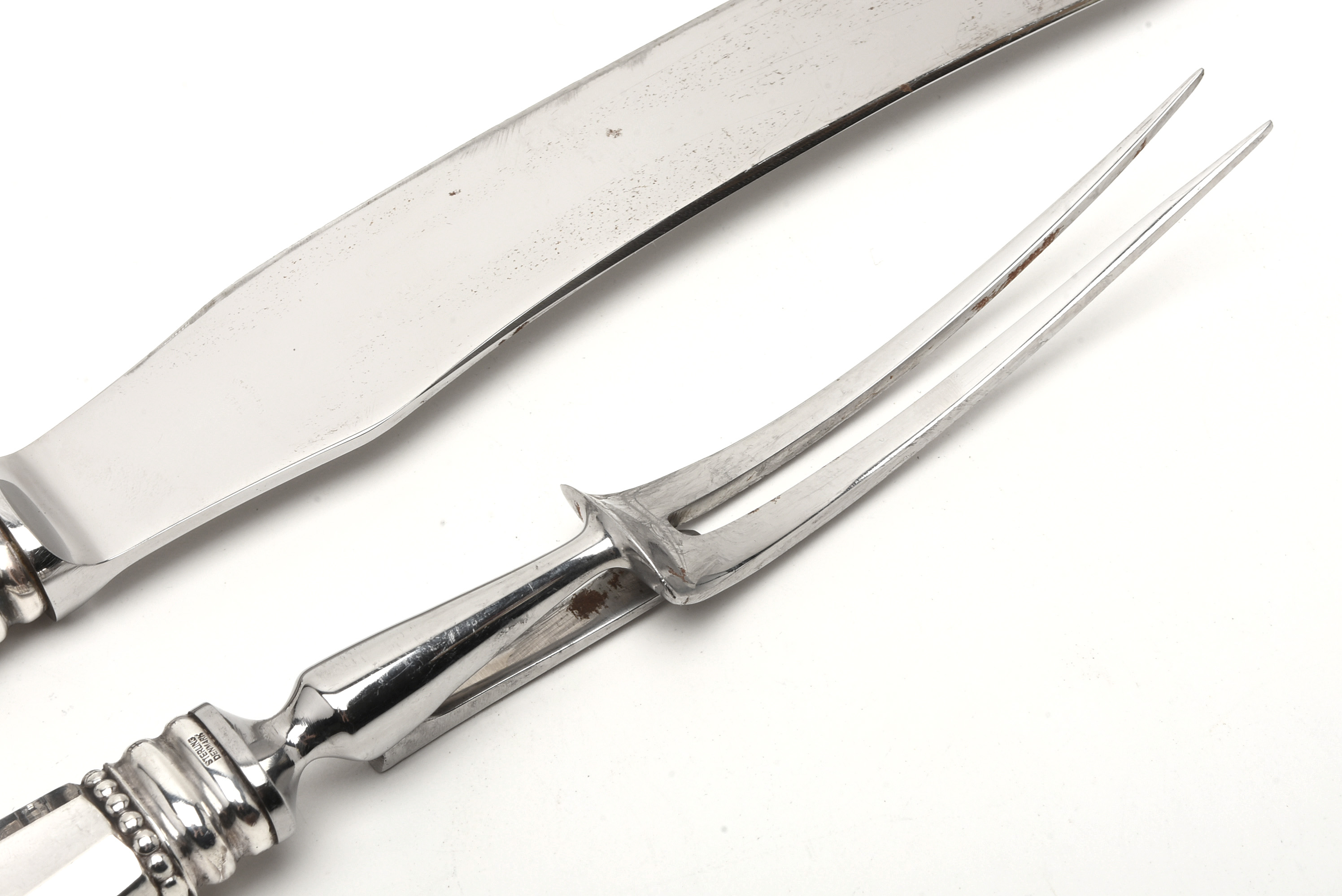 Georg Jensen Sterling Silver Handled "Acorn" Carving Knife and Fork Set