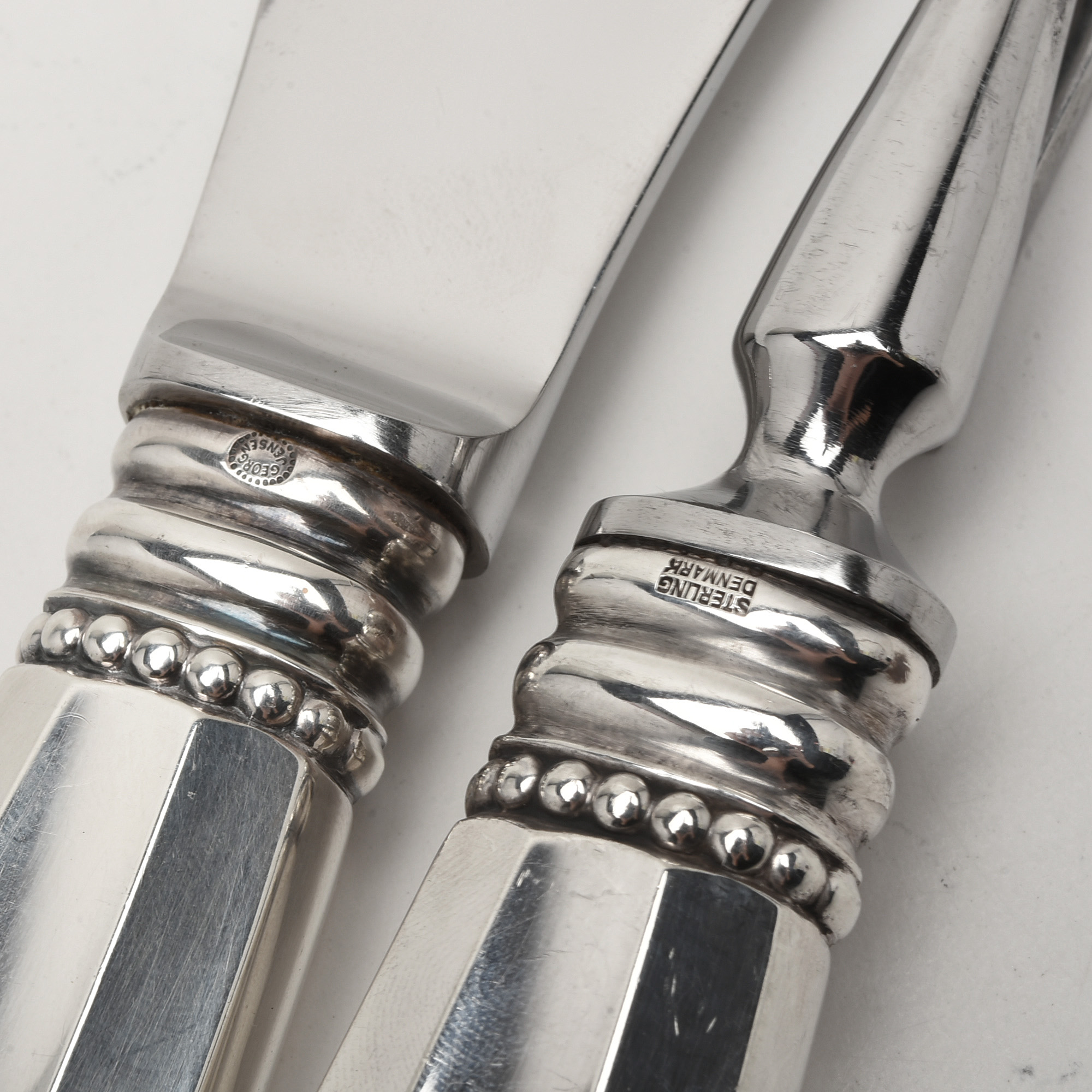 Georg Jensen Sterling Silver Handled "Acorn" Carving Knife and Fork Set
