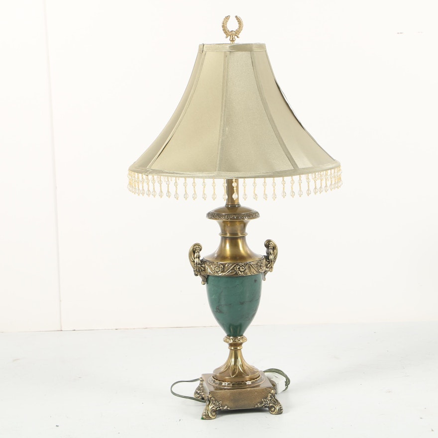 Neoclassical Style Brass Tone and Faux Marble Urn Form Table Lamp
