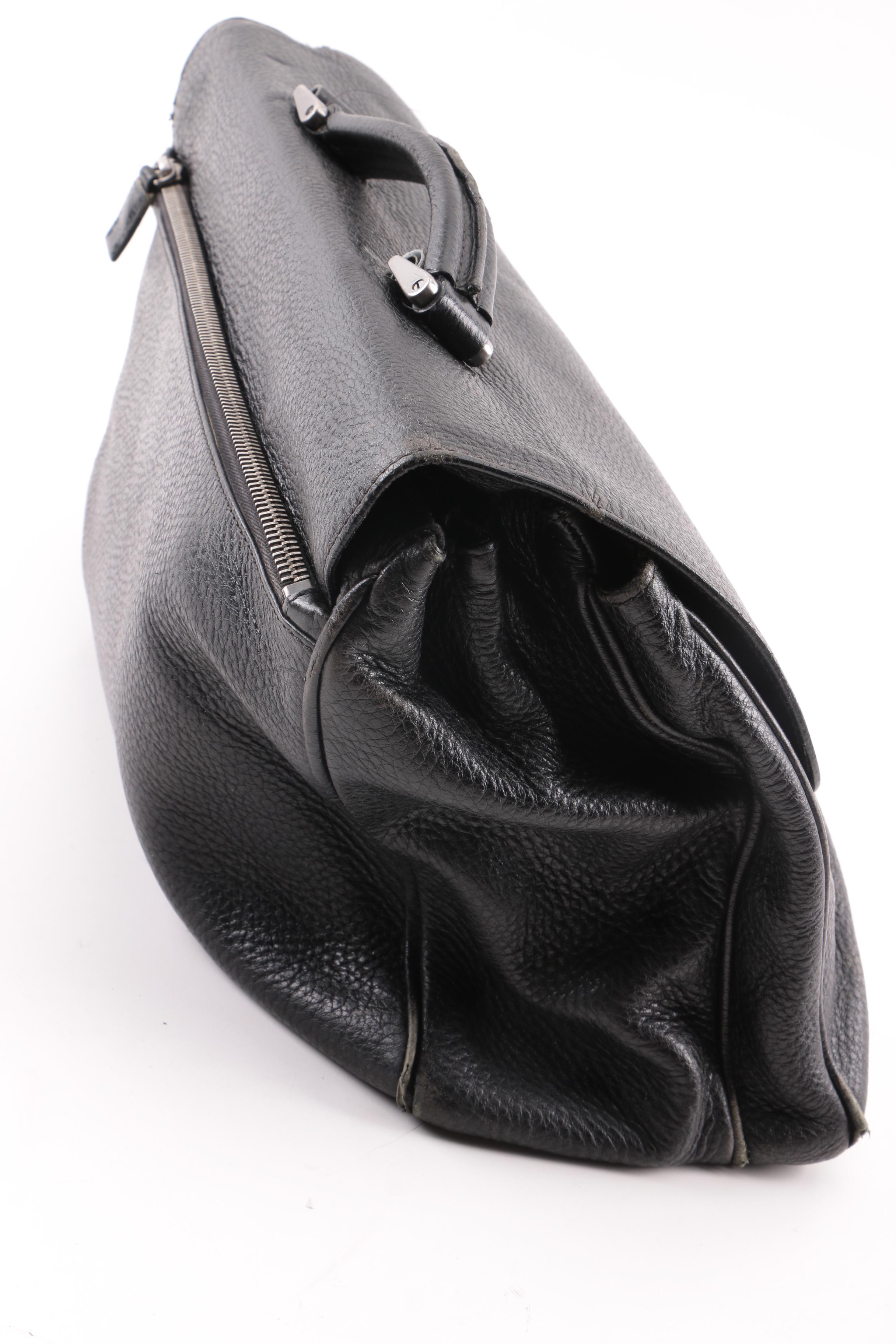 Prada Black Pebbled Leather Briefcase