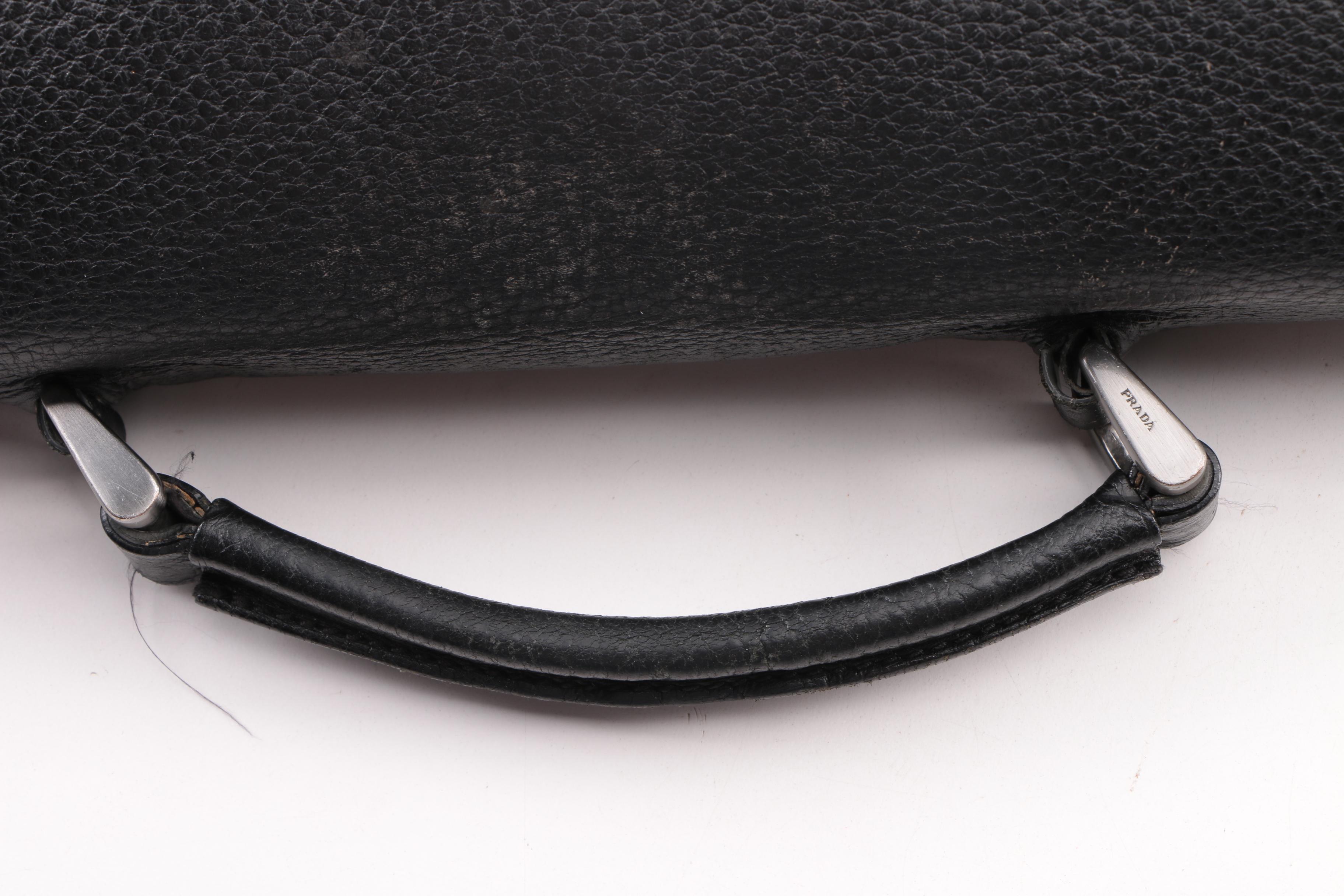 Prada Black Pebbled Leather Briefcase
