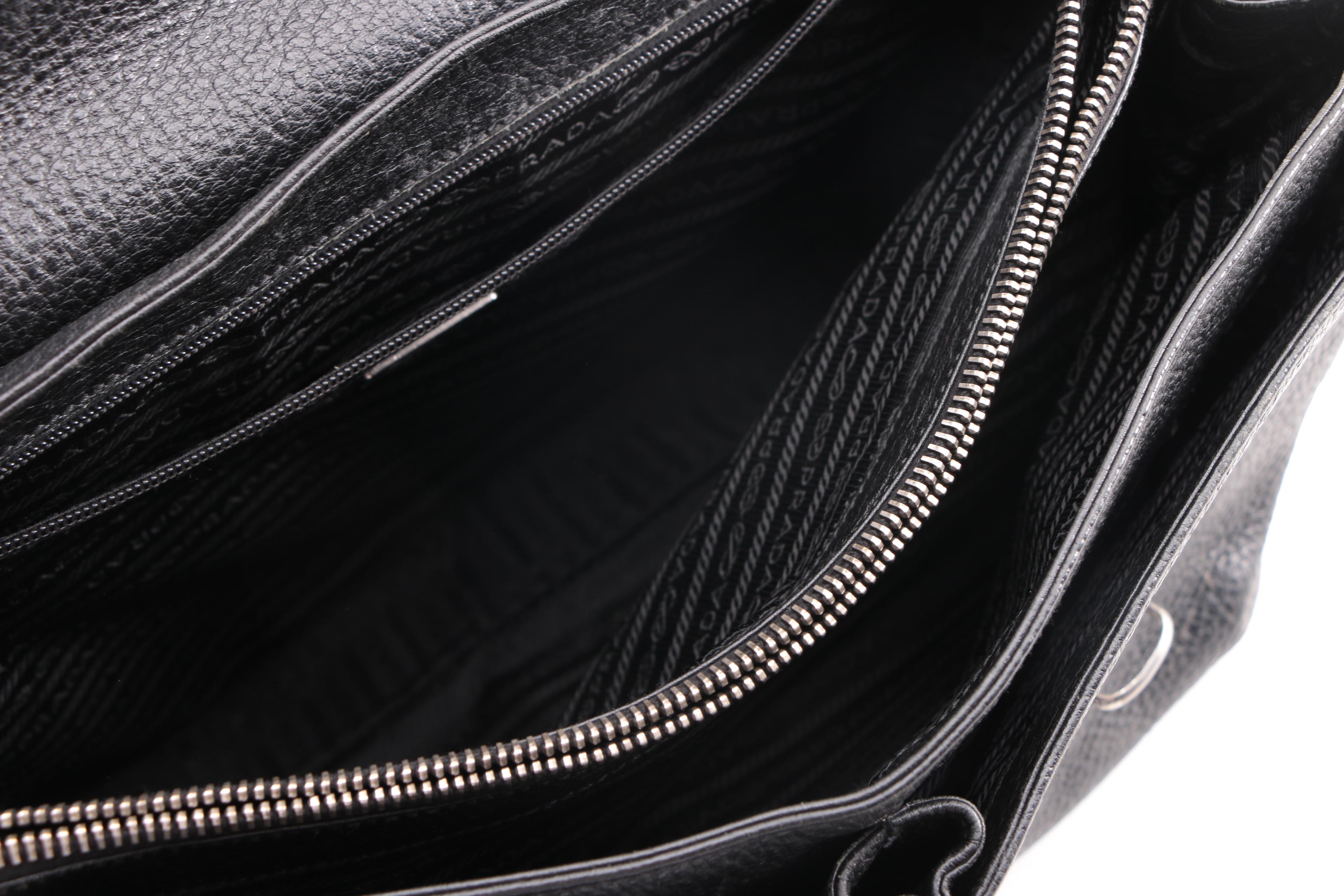 Prada Black Pebbled Leather Briefcase