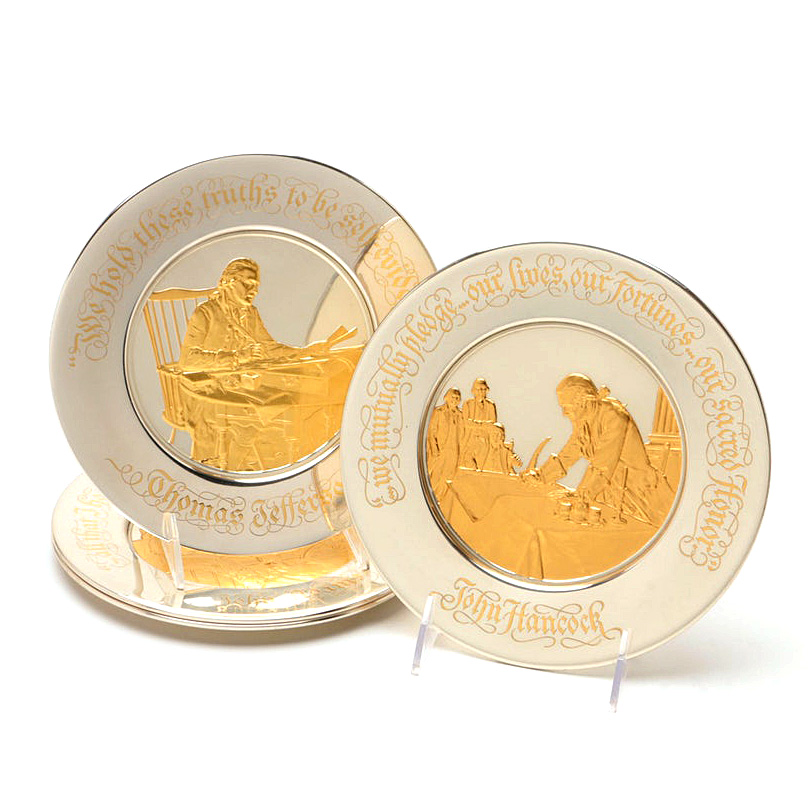 Franklin Mint Bicentennial Sterling Silver and 24K Gold Commemorative Plates