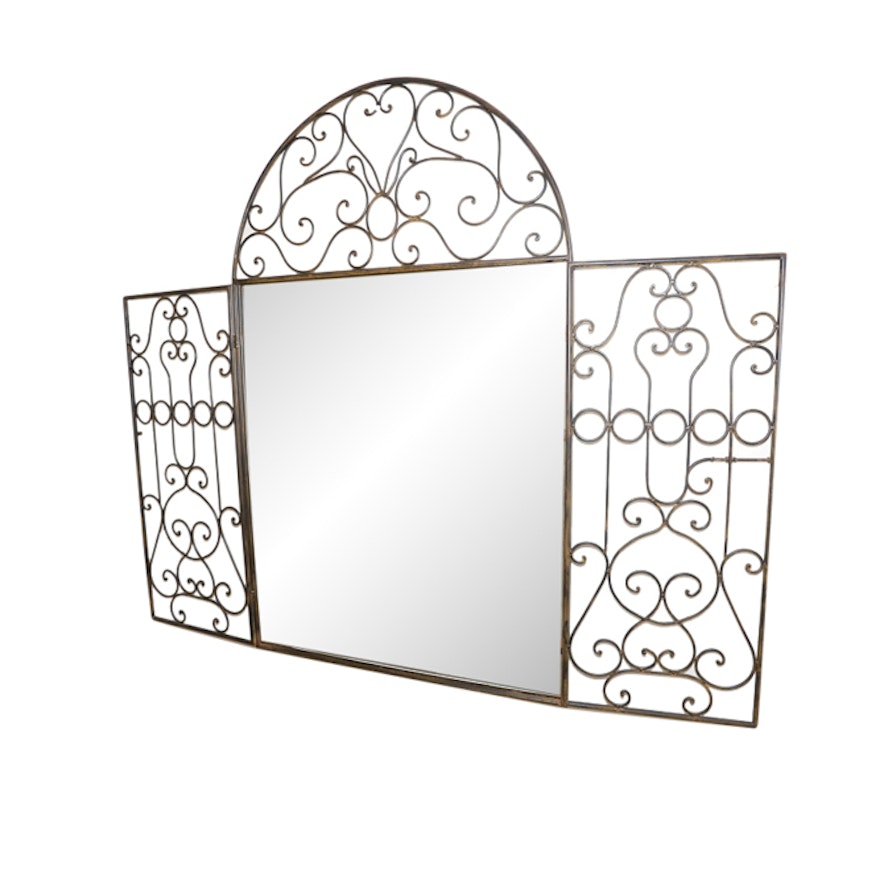 Wall Mirror with Wrought Metal Panels