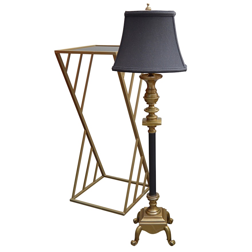 Brass Candlestick Lamp and Accent Table