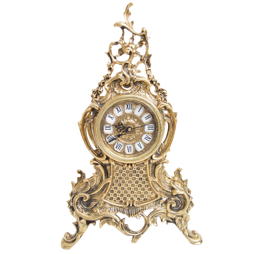 Louis XV Style Brass Mantel Clock