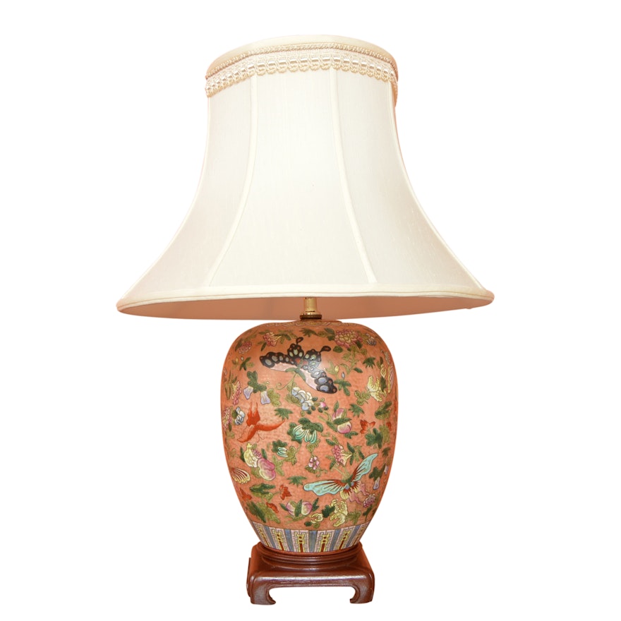 Chinese Butterfly Motif Porcelain Lamp