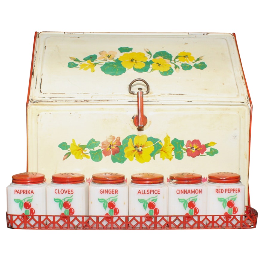 Vintage Bread Box and Spice Rack