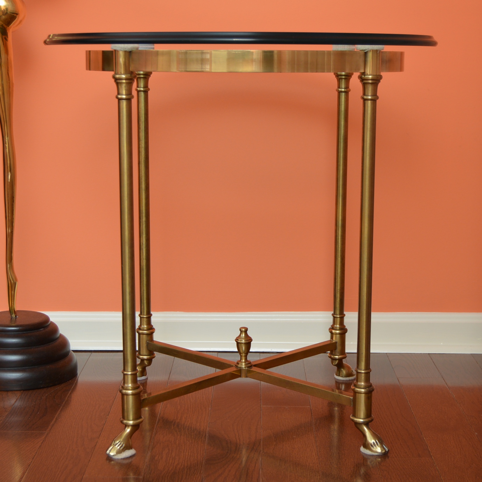 Neoclassic Style Round Brass Side Table with Glass Tops