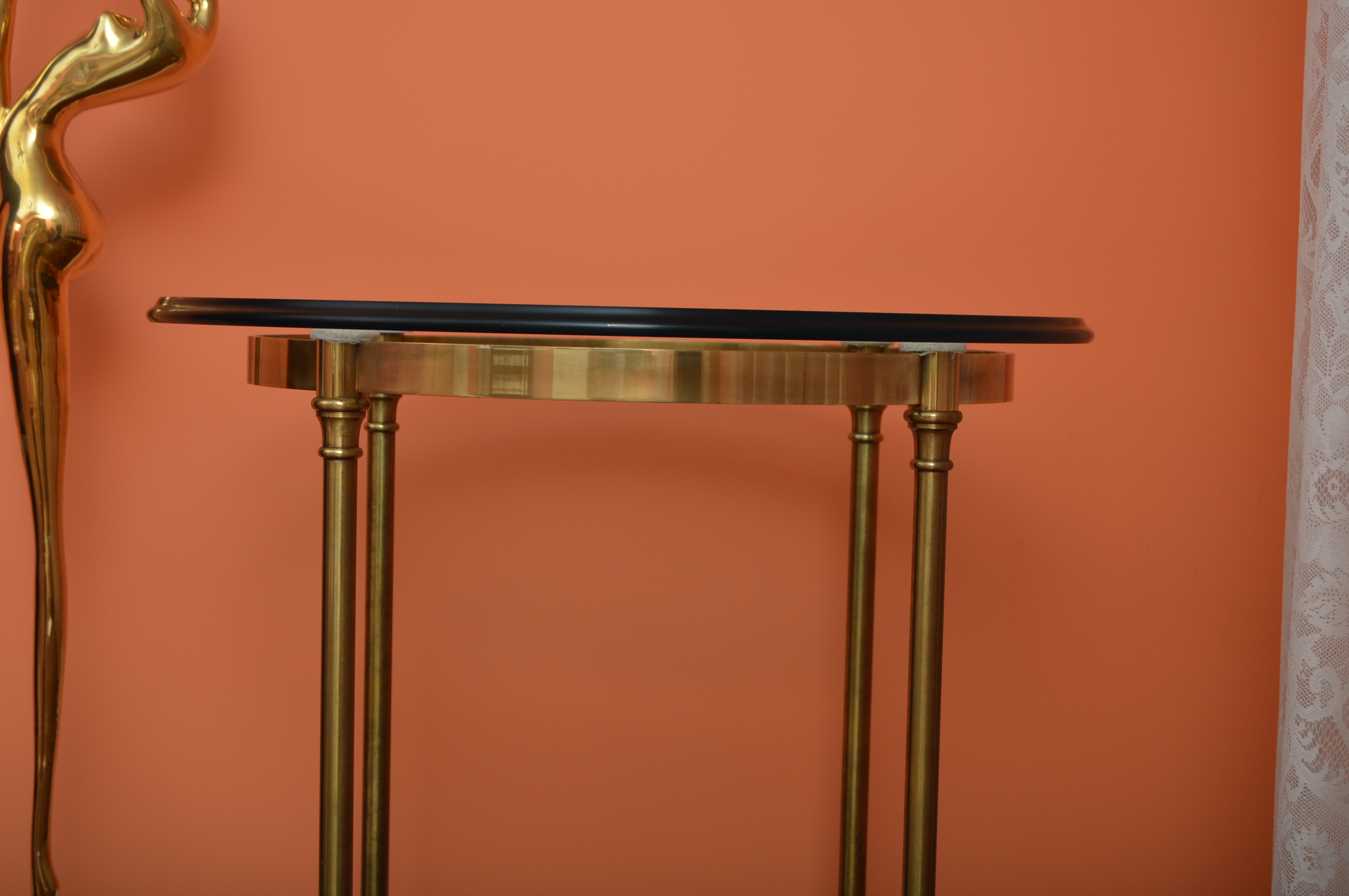 Neoclassic Style Round Brass Side Table with Glass Tops