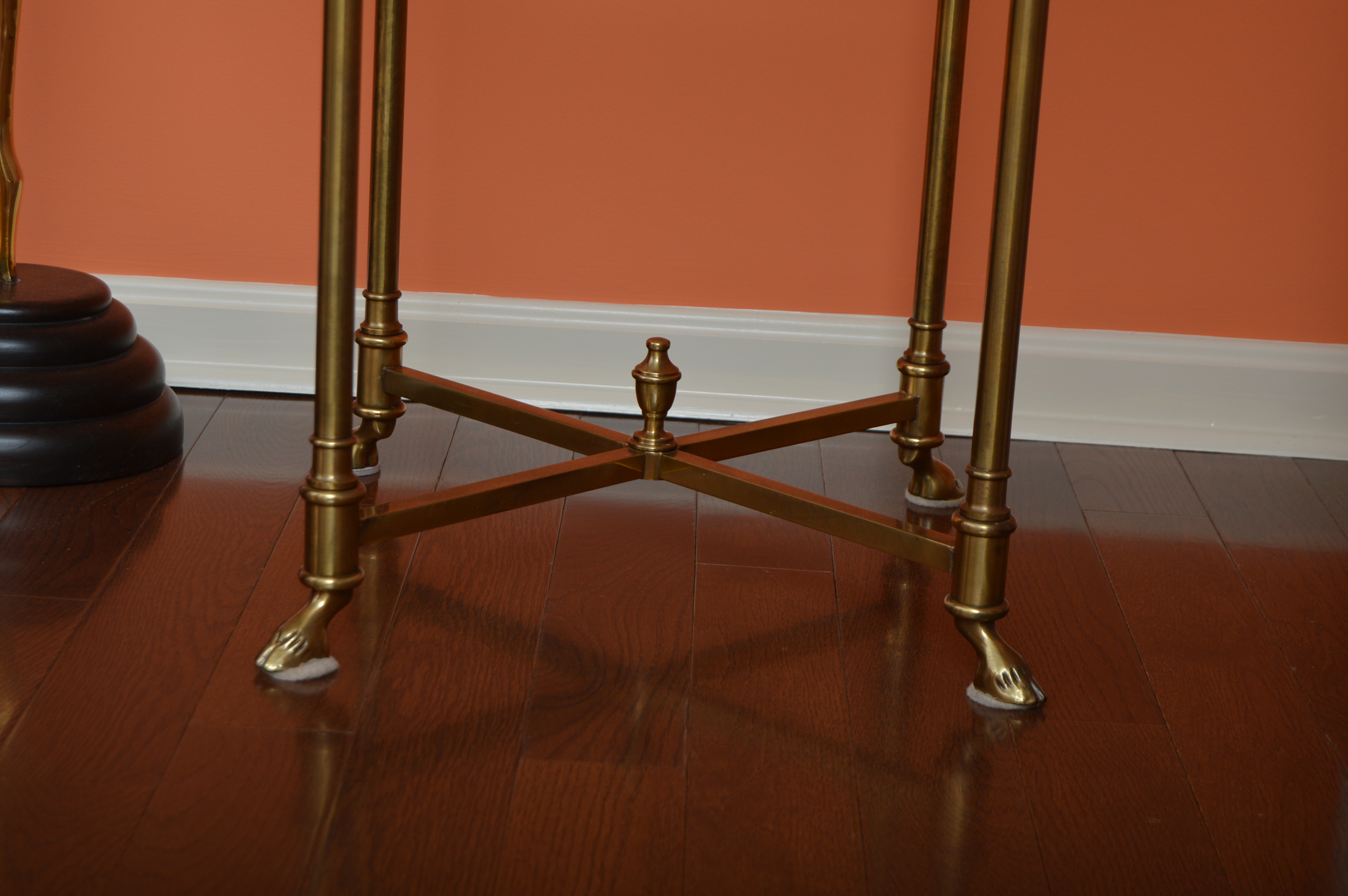 Neoclassic Style Round Brass Side Table with Glass Tops