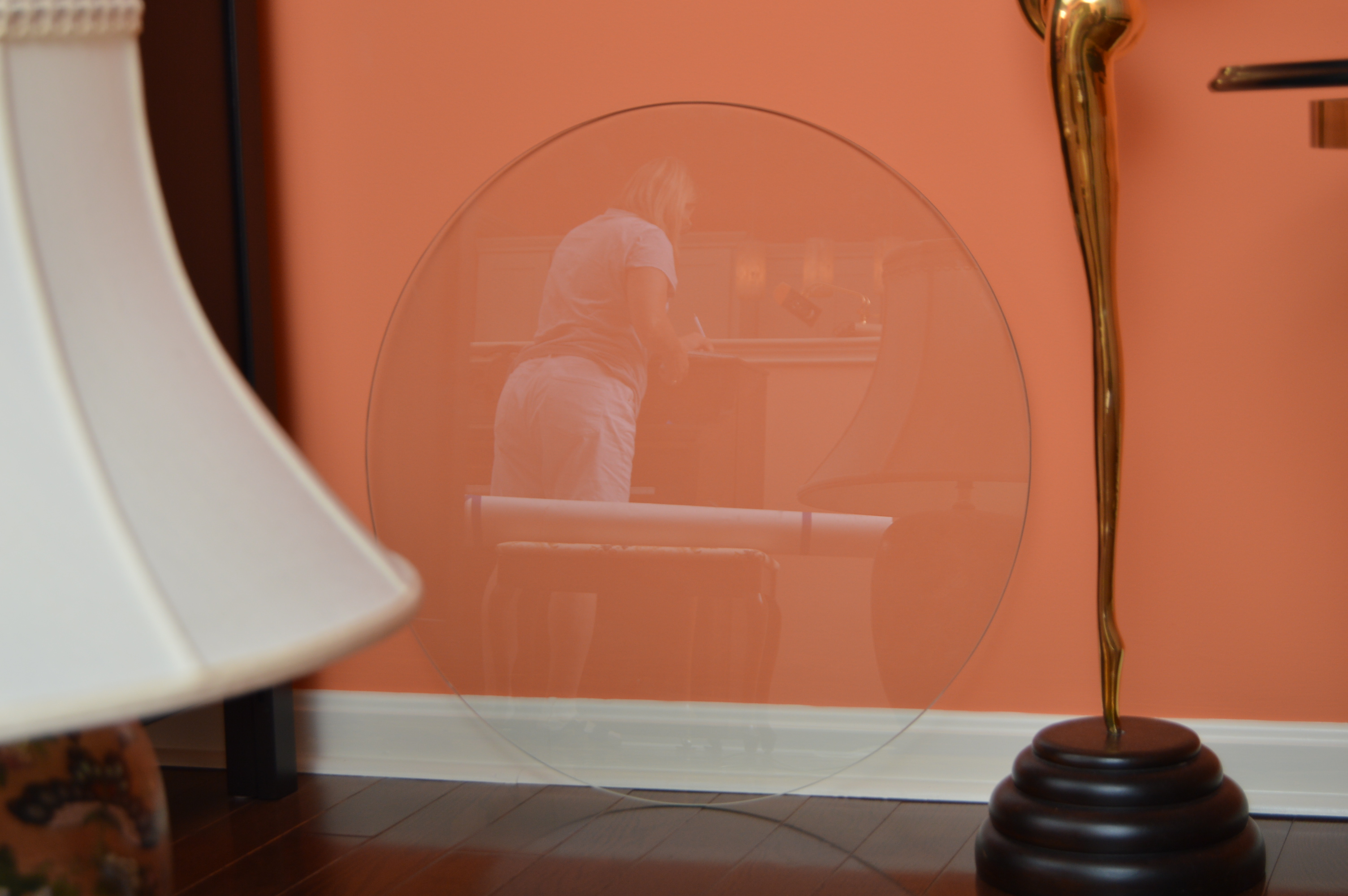 Neoclassic Style Round Brass Side Table with Glass Tops