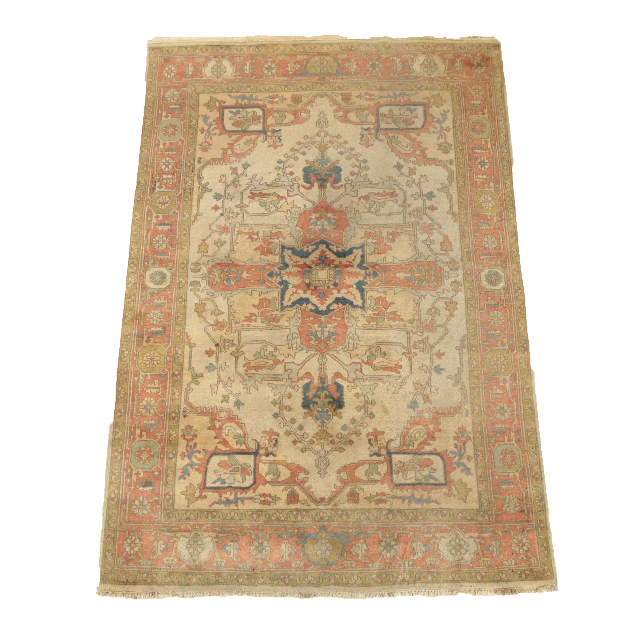 Hand-Knotted Indo-Persian Heriz Serapi Wool Area Rug