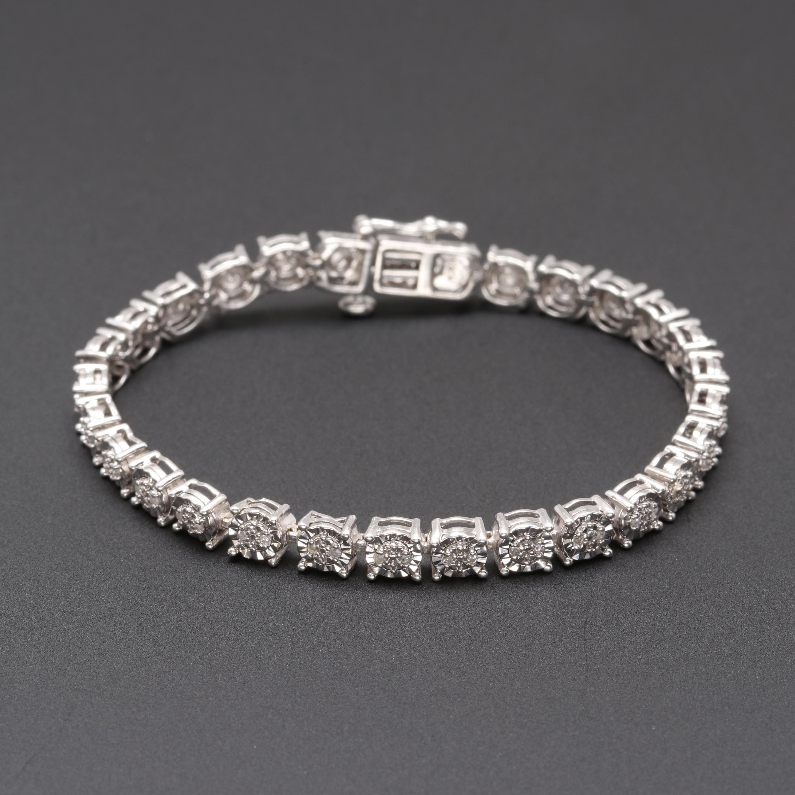 Sterling Silver Diamond Link Bracelet