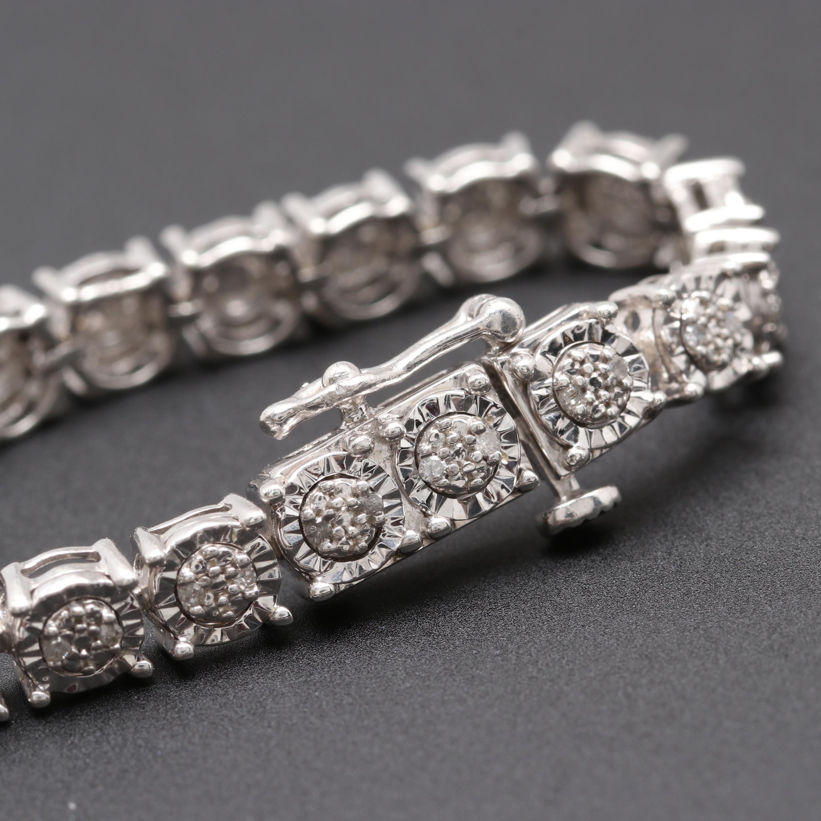 Sterling Silver Diamond Link Bracelet