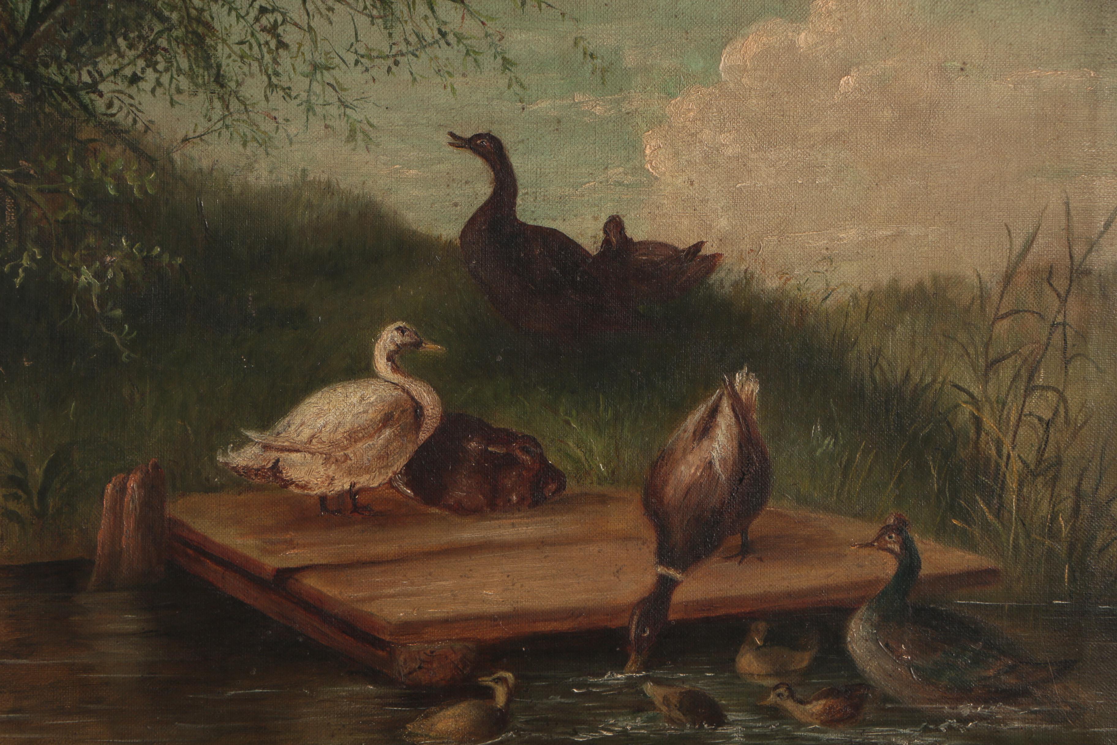 American School, Water Fowl, Oil Painting on Canvas, 19th Century