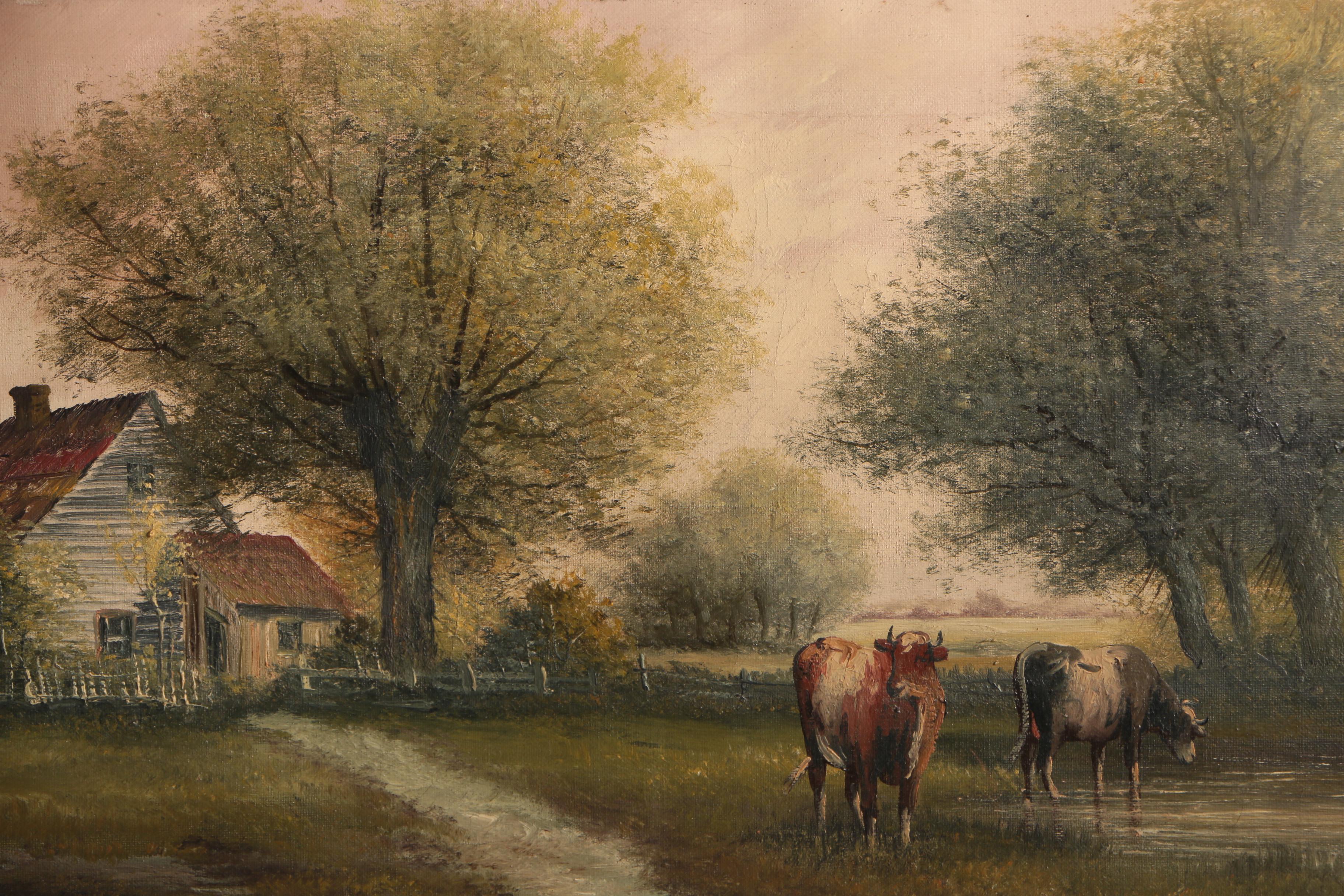 Andrew Millrose, Pastoral Landscape, Oil Painting, Late 19th Century