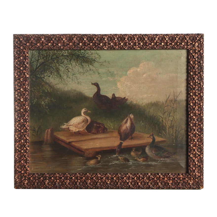 American School, Water Fowl, Oil Painting on Canvas, 19th Century