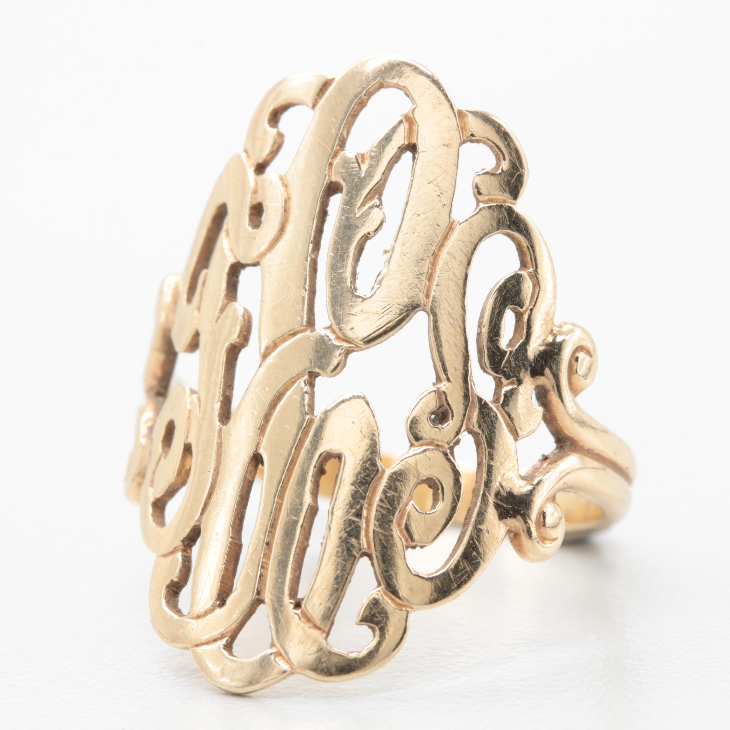 14K Yellow Gold Monogram Ring