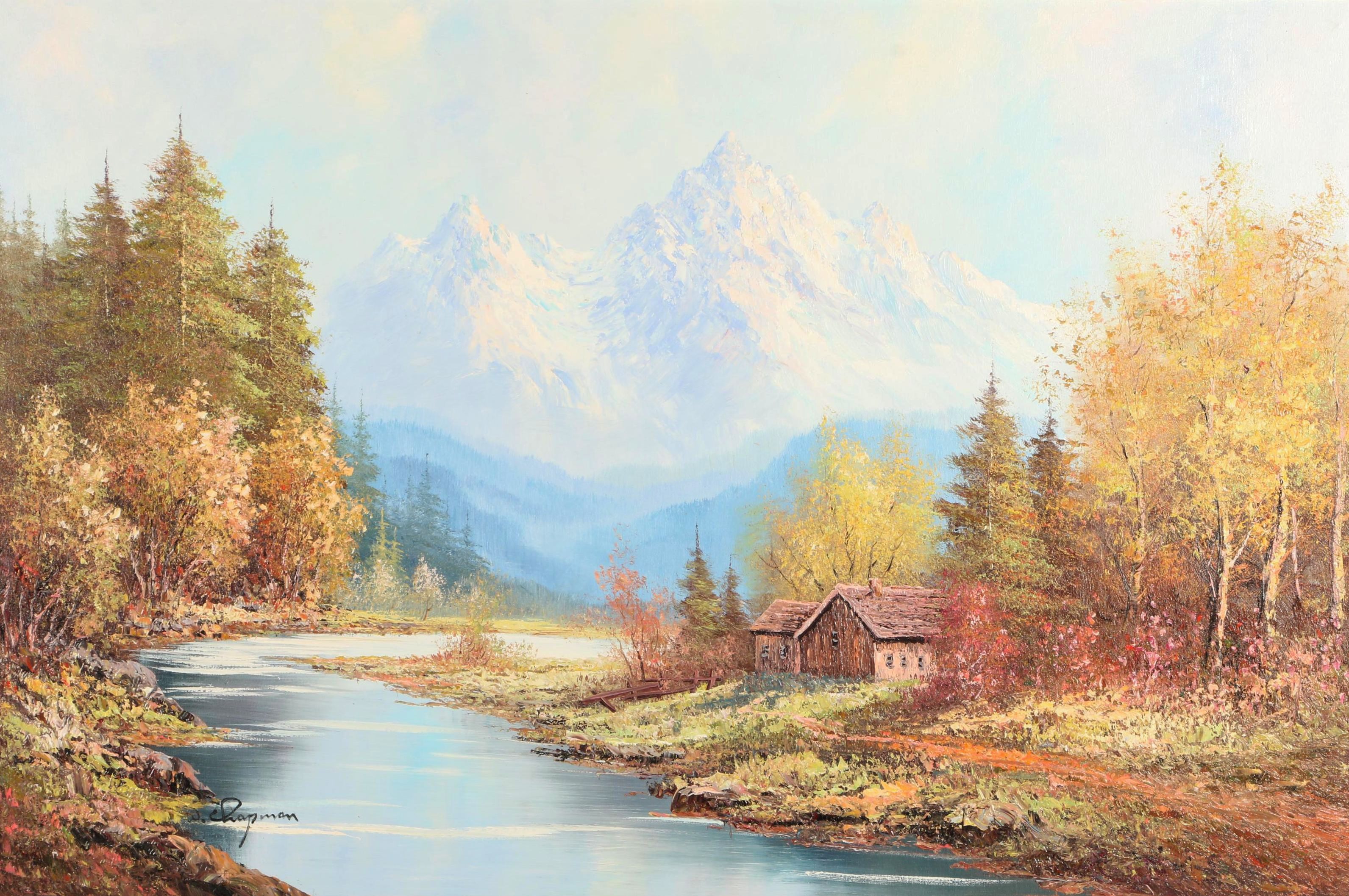 W. Chapman Oil Painting of Alpine Landscape