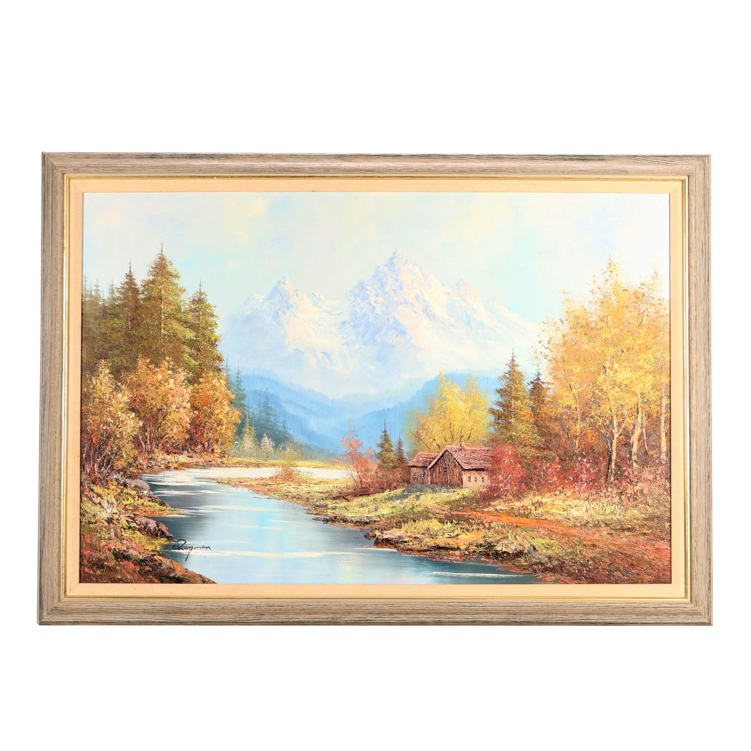 W. Chapman Oil Painting of Alpine Landscape