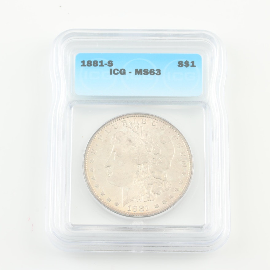 Graded MS63 By ICG 1881-S Silver Morgan Dollar