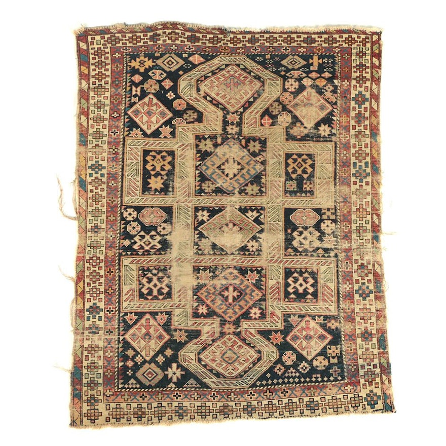 Semi-Antique Hand-Knotted Caucasian Kazak Wool Accent Rug