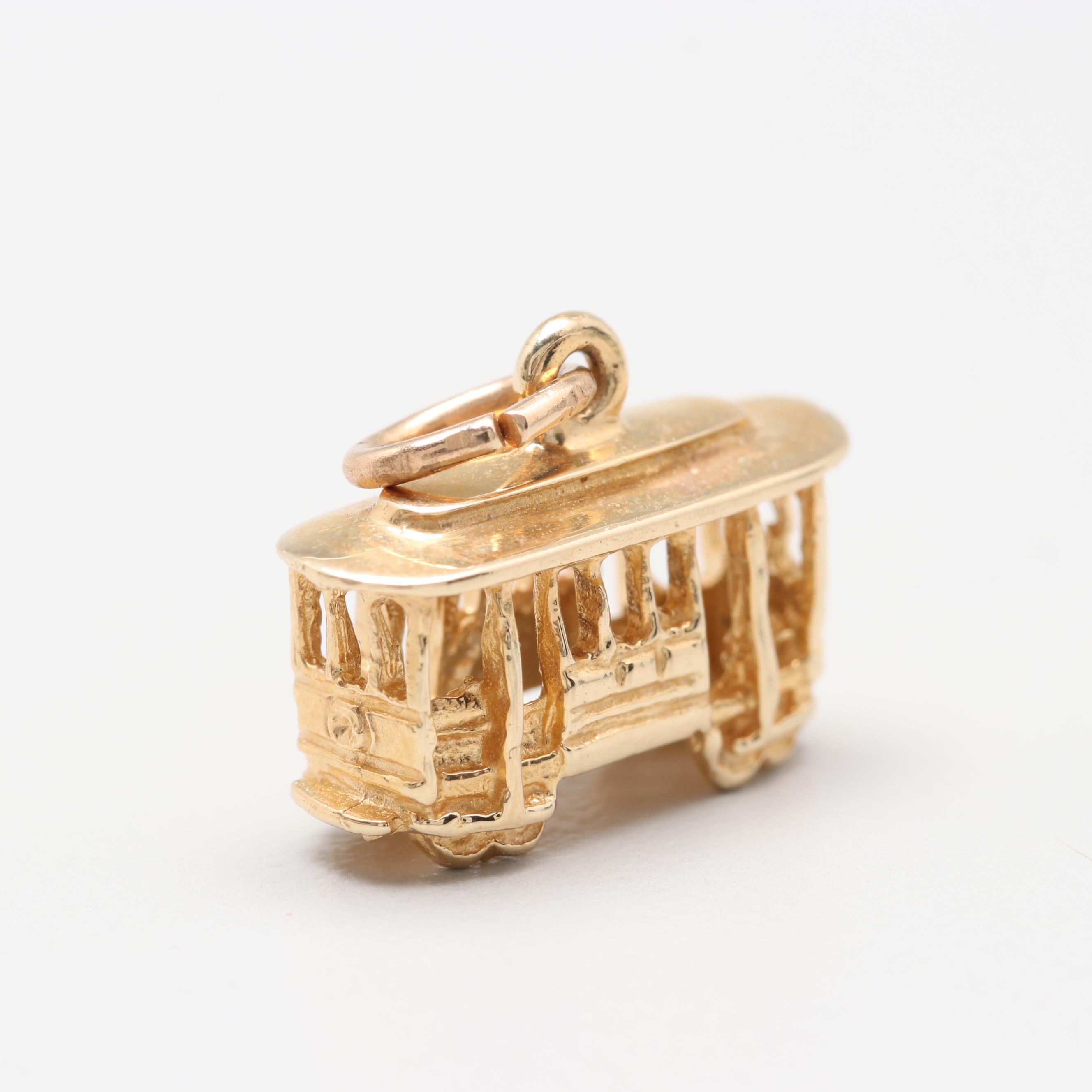 14K Yellow Gold Cable Car Charm