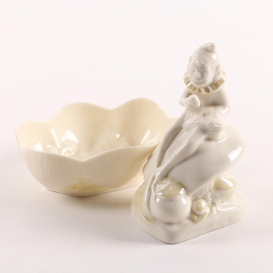 Belleek Porcelain Bowl and Clown Figurine