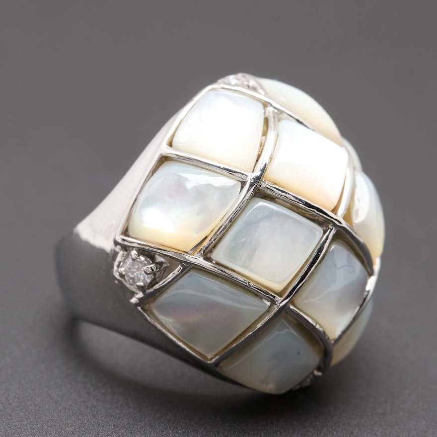 Sterling Silver Mother of Pearl and Cubic Zirconia Ring