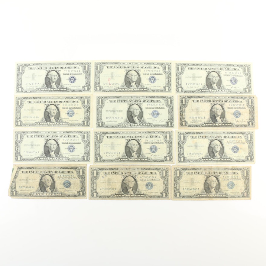 Group of Twelve U.S. $1 Silver Certificates