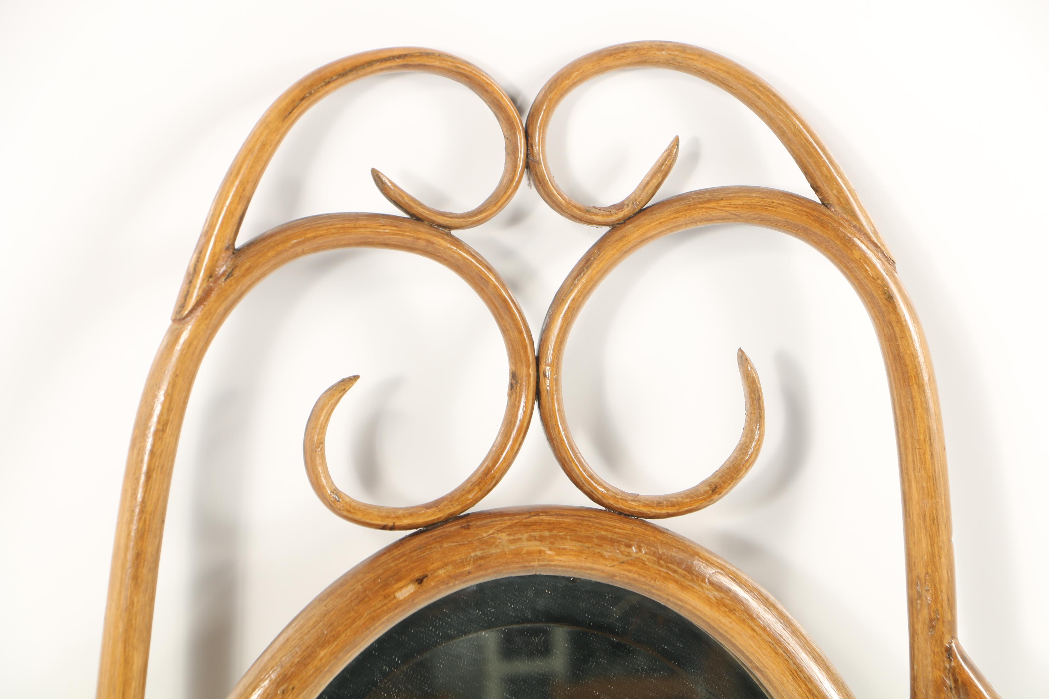 Vintage Scrolling Bentwood Framed Oval Wall Mirror