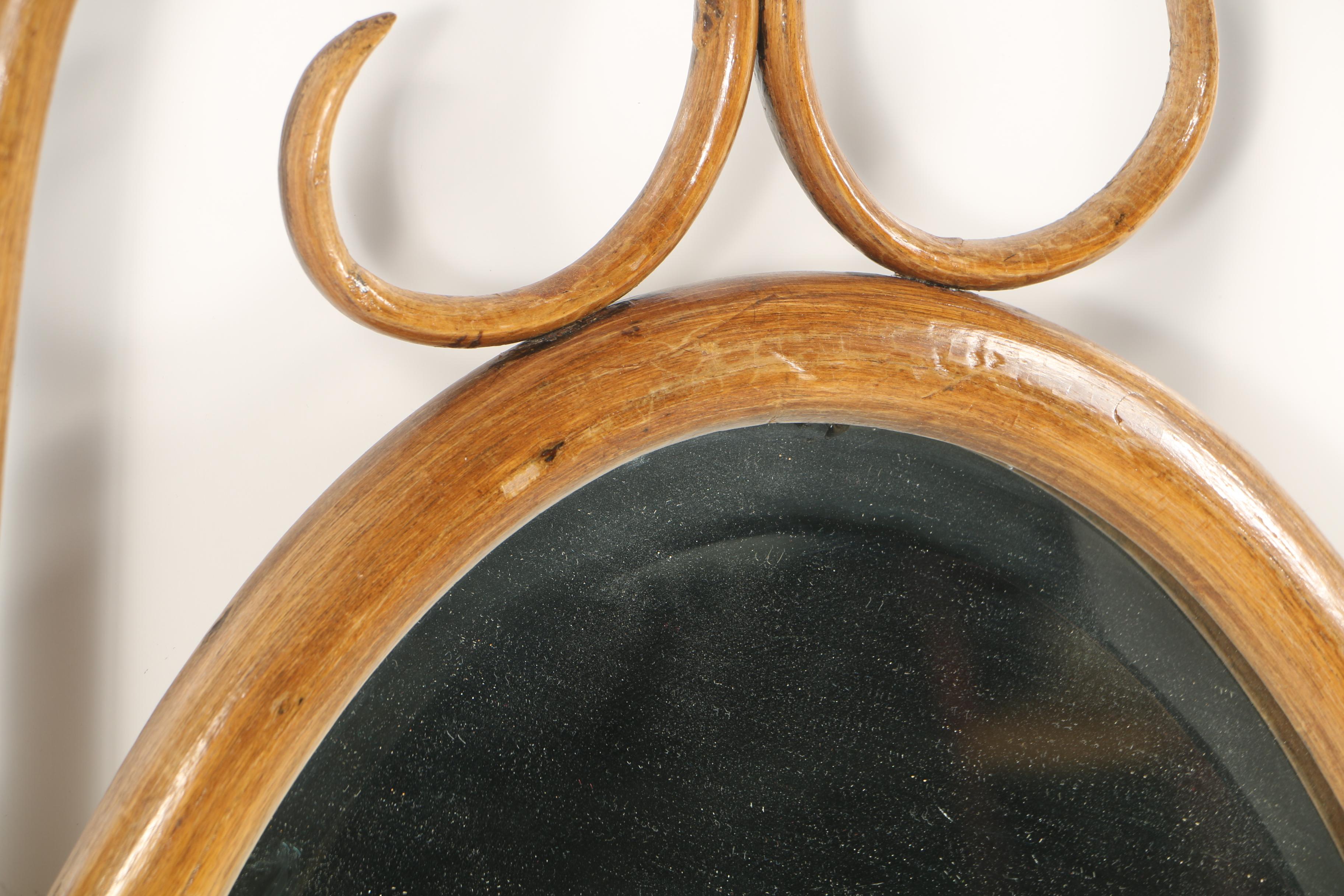 Vintage Scrolling Bentwood Framed Oval Wall Mirror