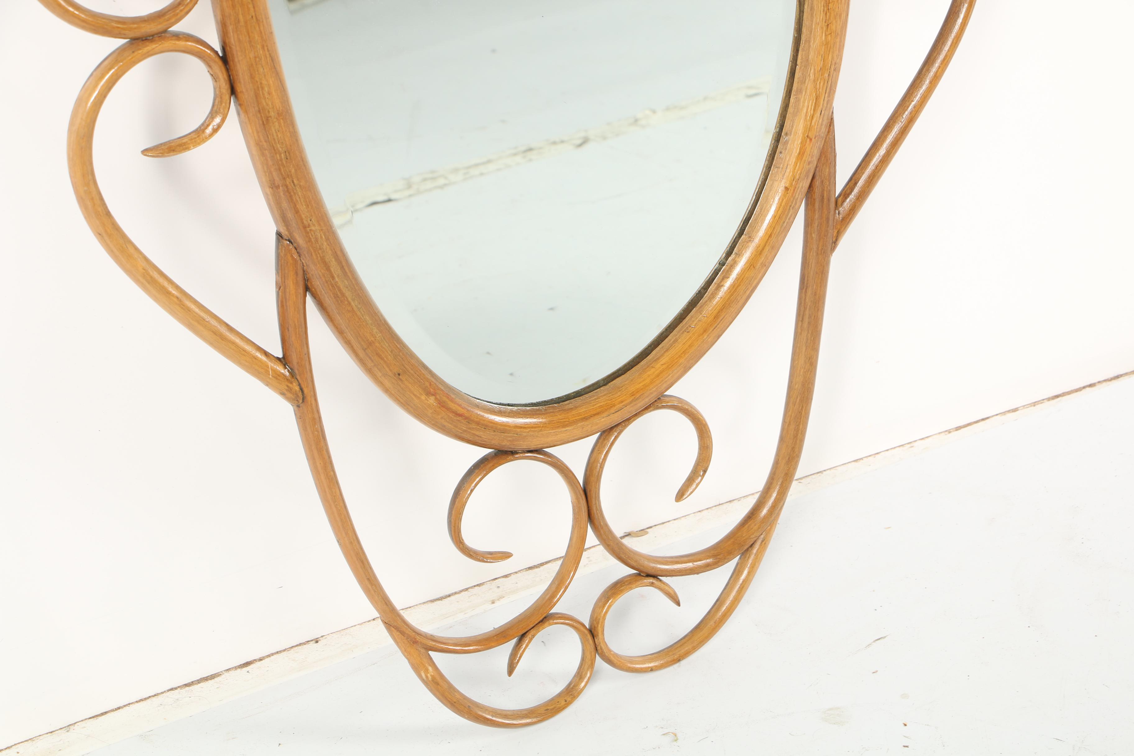 Vintage Scrolling Bentwood Framed Oval Wall Mirror