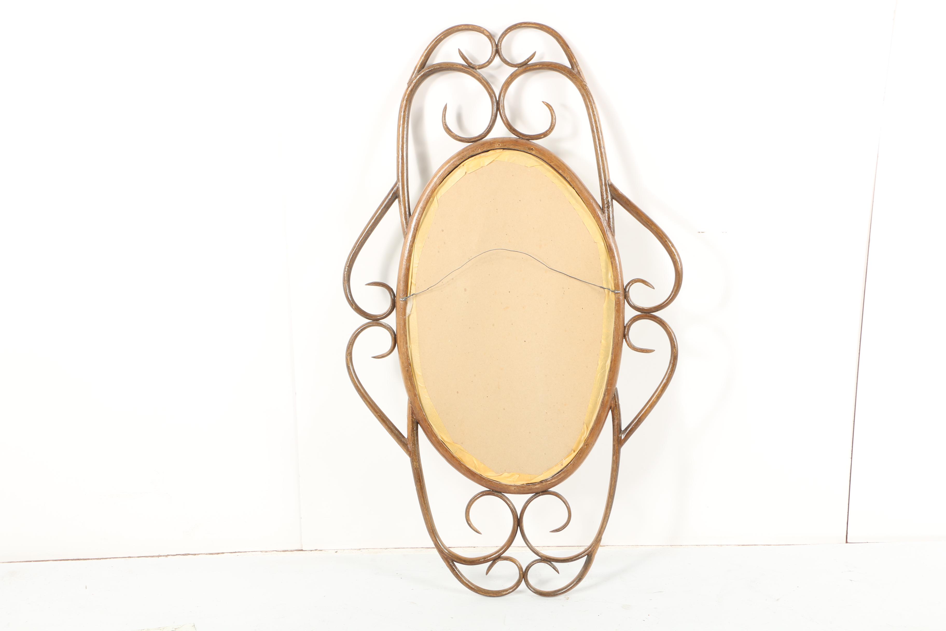 Vintage Scrolling Bentwood Framed Oval Wall Mirror