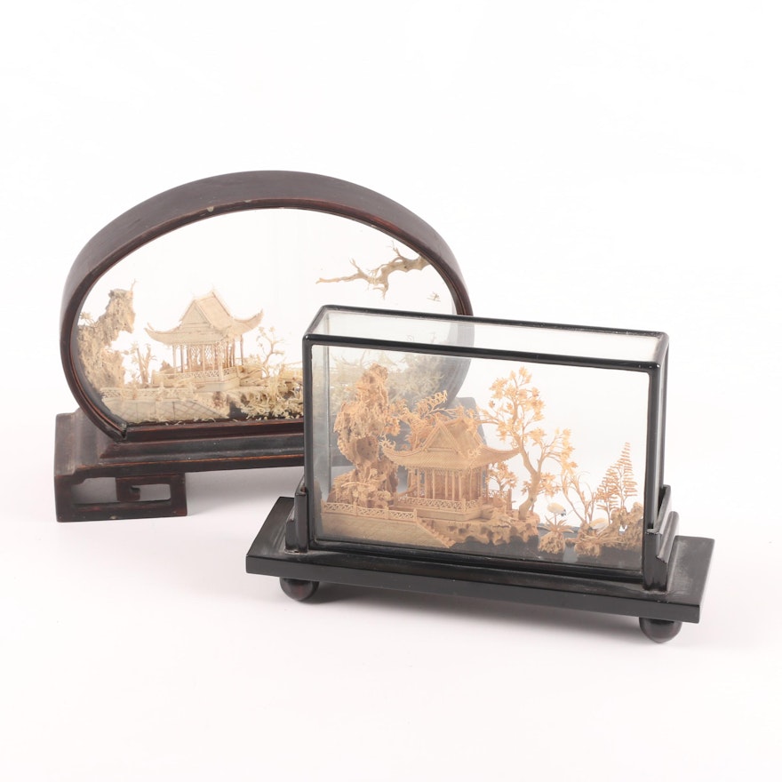 Chinese Carved Cork Dioramas