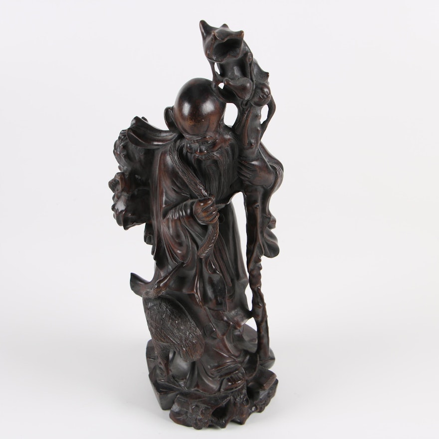 Chinese Wood Sculpture of God of Longevity