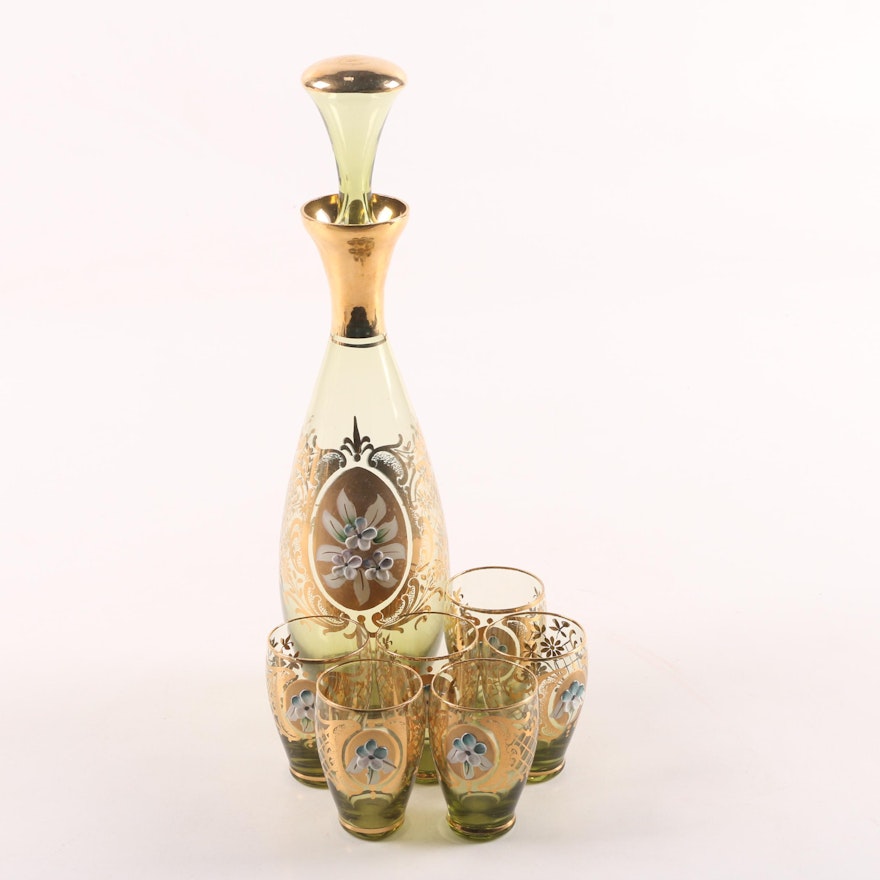 Bohemian Style Hand-Painted Glass Decanter Set