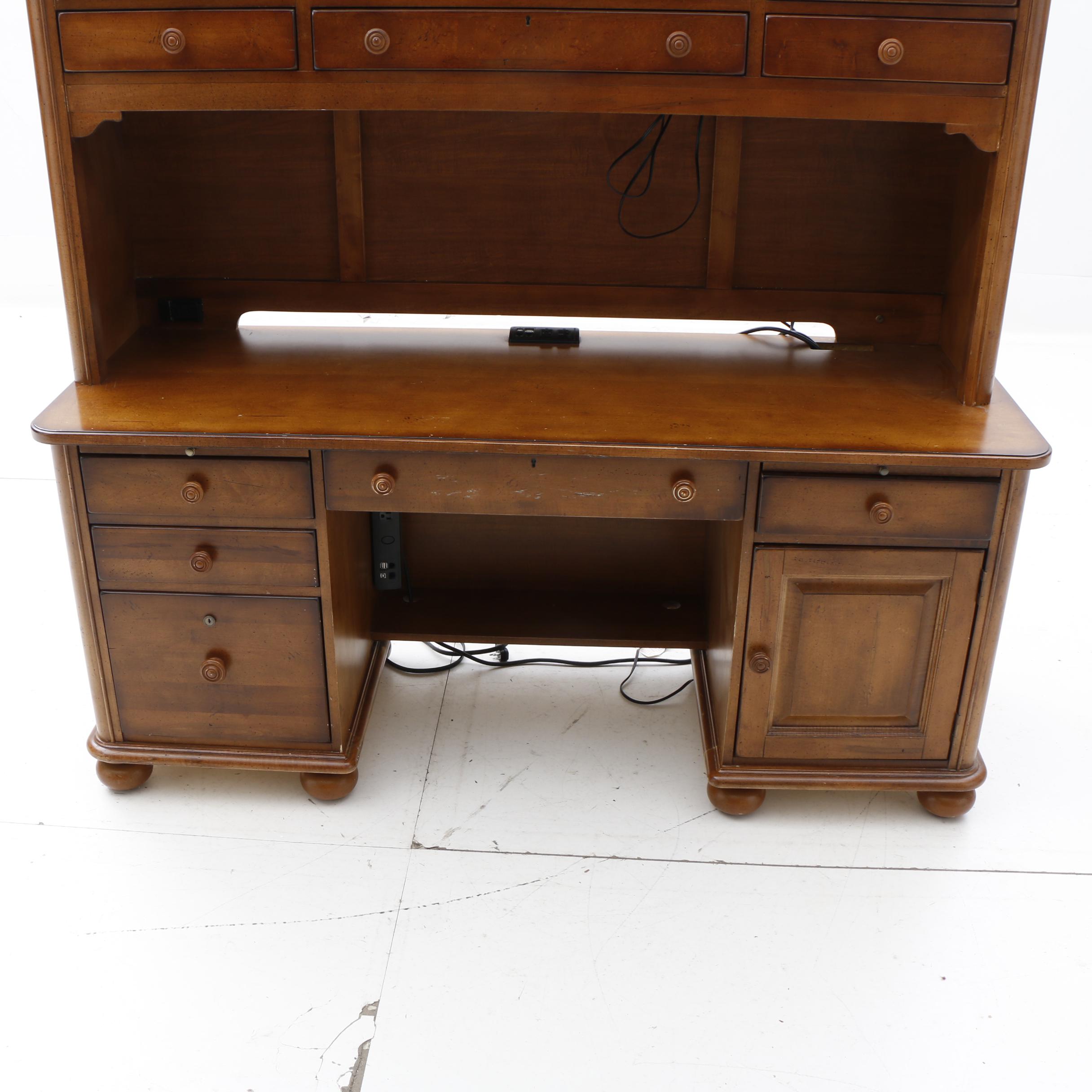 Contemporary Maple Desk with Hutch by Stanley