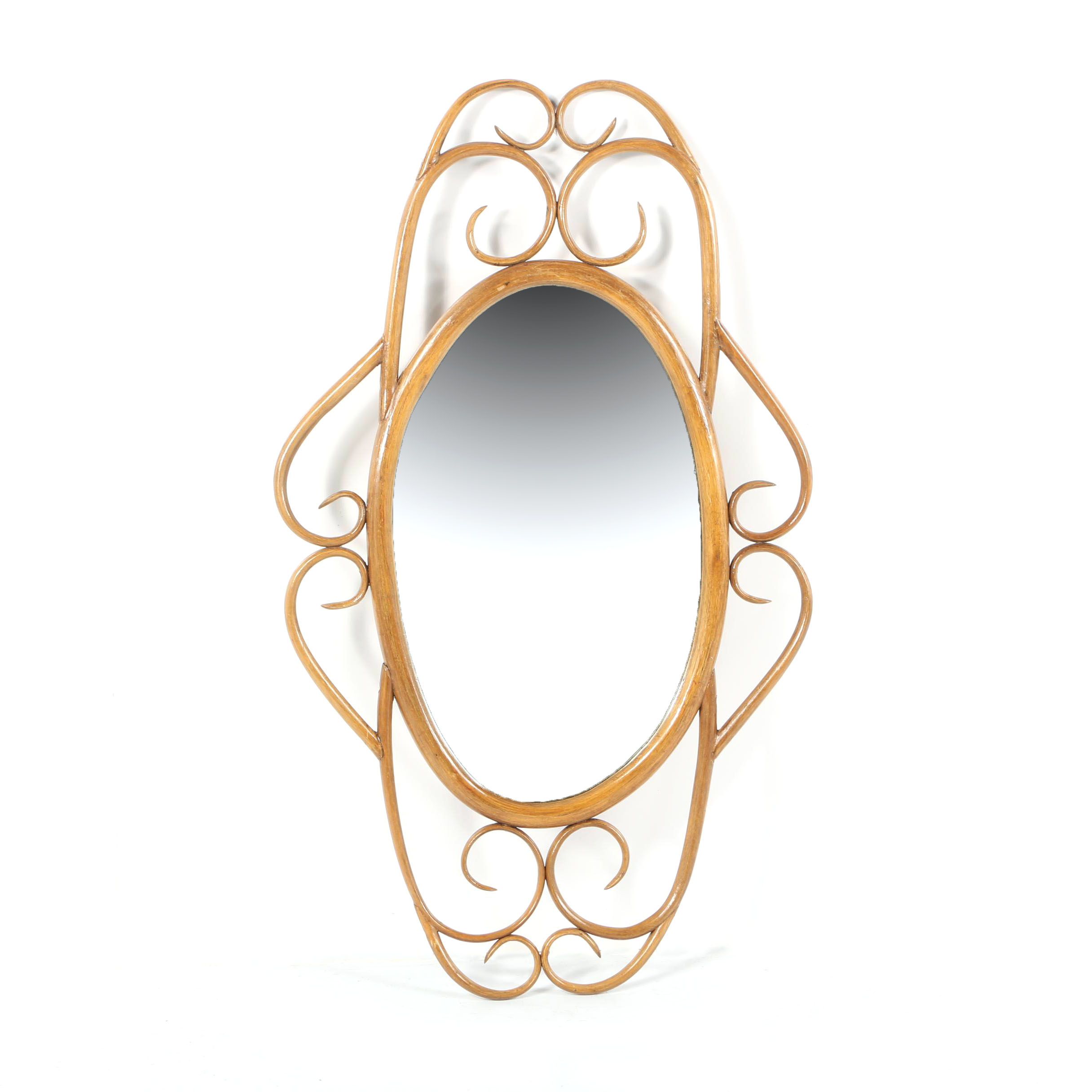 Vintage Scrolling Bentwood Framed Oval Wall Mirror