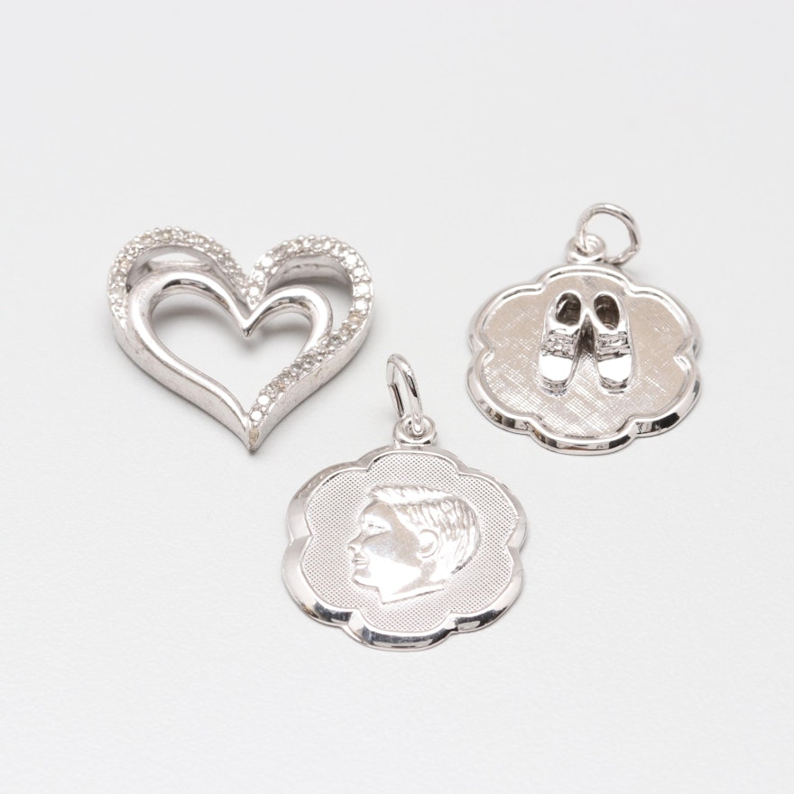 Assorted Sterling Silver Pendants Including Diamonds