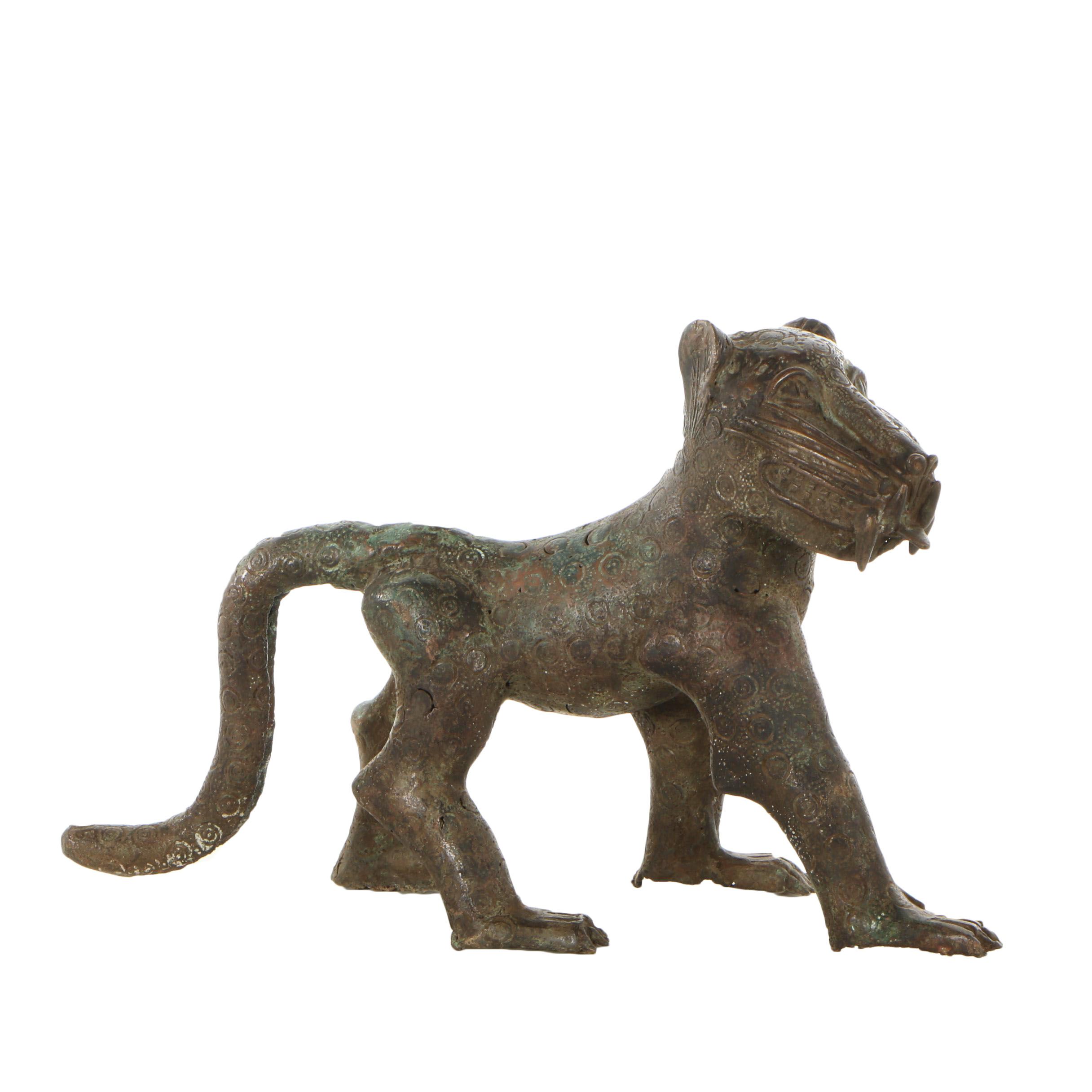 20th Century African Benin Copper Alloy Leopard Aquamanile