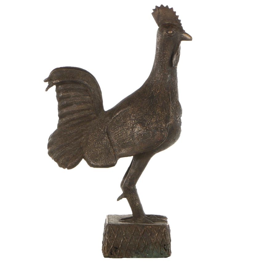 20th Century Benin Brass Sculpture of a Rooster